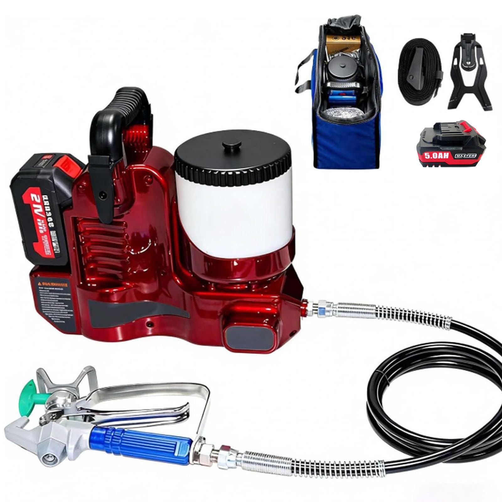 Airless Paint Sprayer Dotato di Base di Ricarica, Gancio da Cintura e Borsa portaoggetti Portatile, Adatto per Vernici acquose, Primer e Servizi di spruzzatura per mobili Red-1Battery