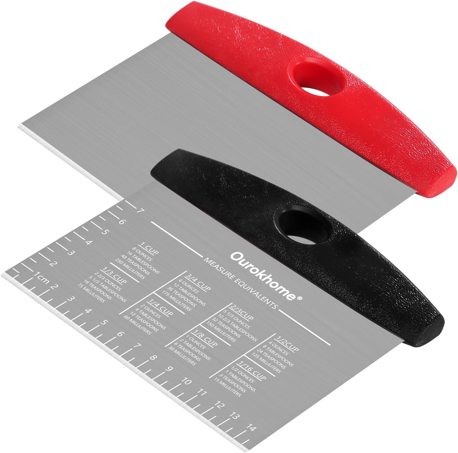 Ourokhome Dough Pastry Bench Cutter Scraper, Stainless Steel Pizza Cutter for Kitchen Baking, Dishwasher Safe, Anti-Wear Laser-Engraved Measuring Scale and Conversion Chart, 2 Pack, Black and Red Ourokhome Dough Pastry Bench Cutter Scraper, Stainless Steel Pizza Cutter for Kitchen Baking, Dishwasher Safe, Anti-Wear Laser-Engraved Measuring Scale and Conversion Chart, 2 Pack, Black and Red