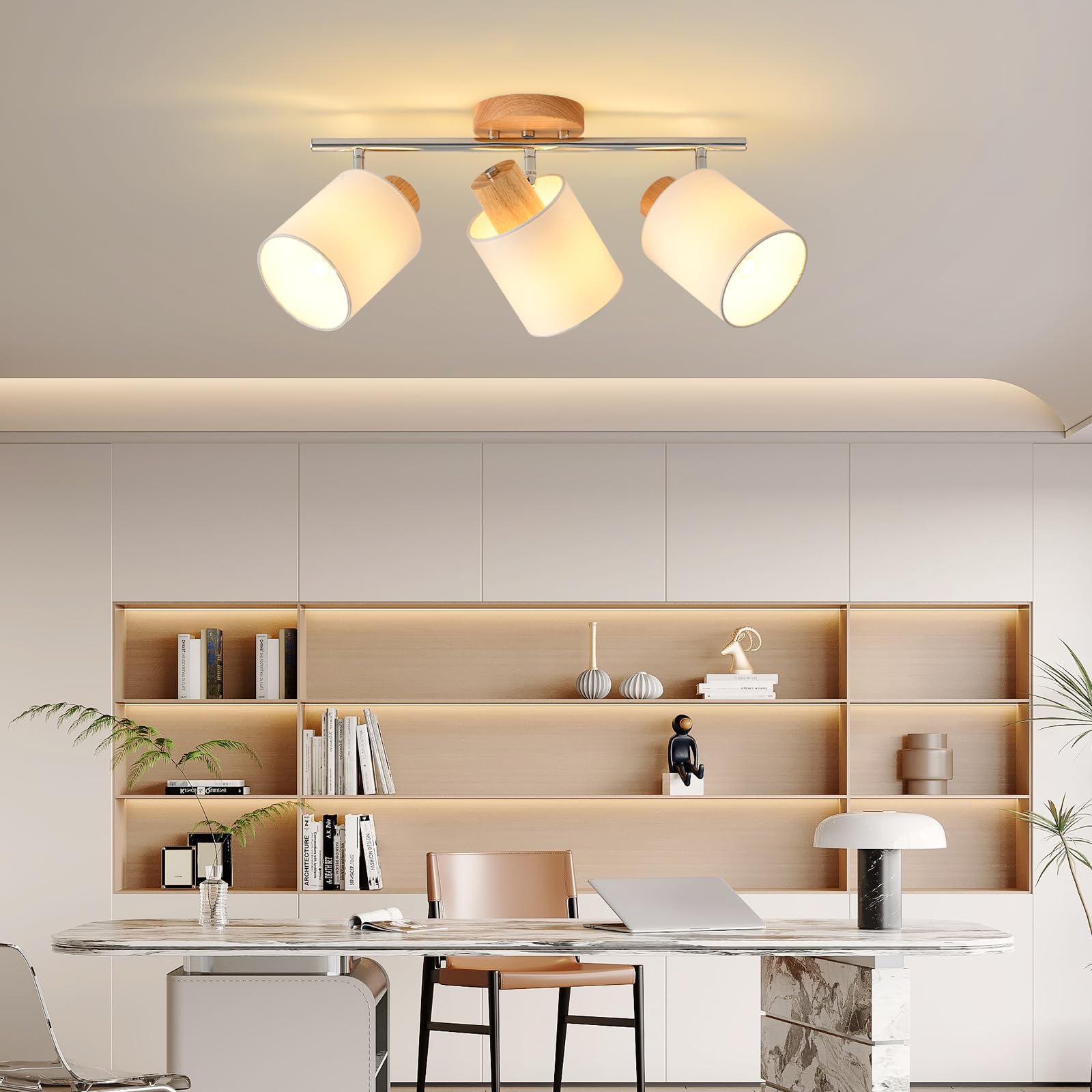 SANSHI faretti led soffitto in 3 punt，lampadario legno regolabile, Base E14 230V moderna Luce a parete,faretti soffitto per interni soggiorno, camera da letto, sala da pranzo (senza lampadine)