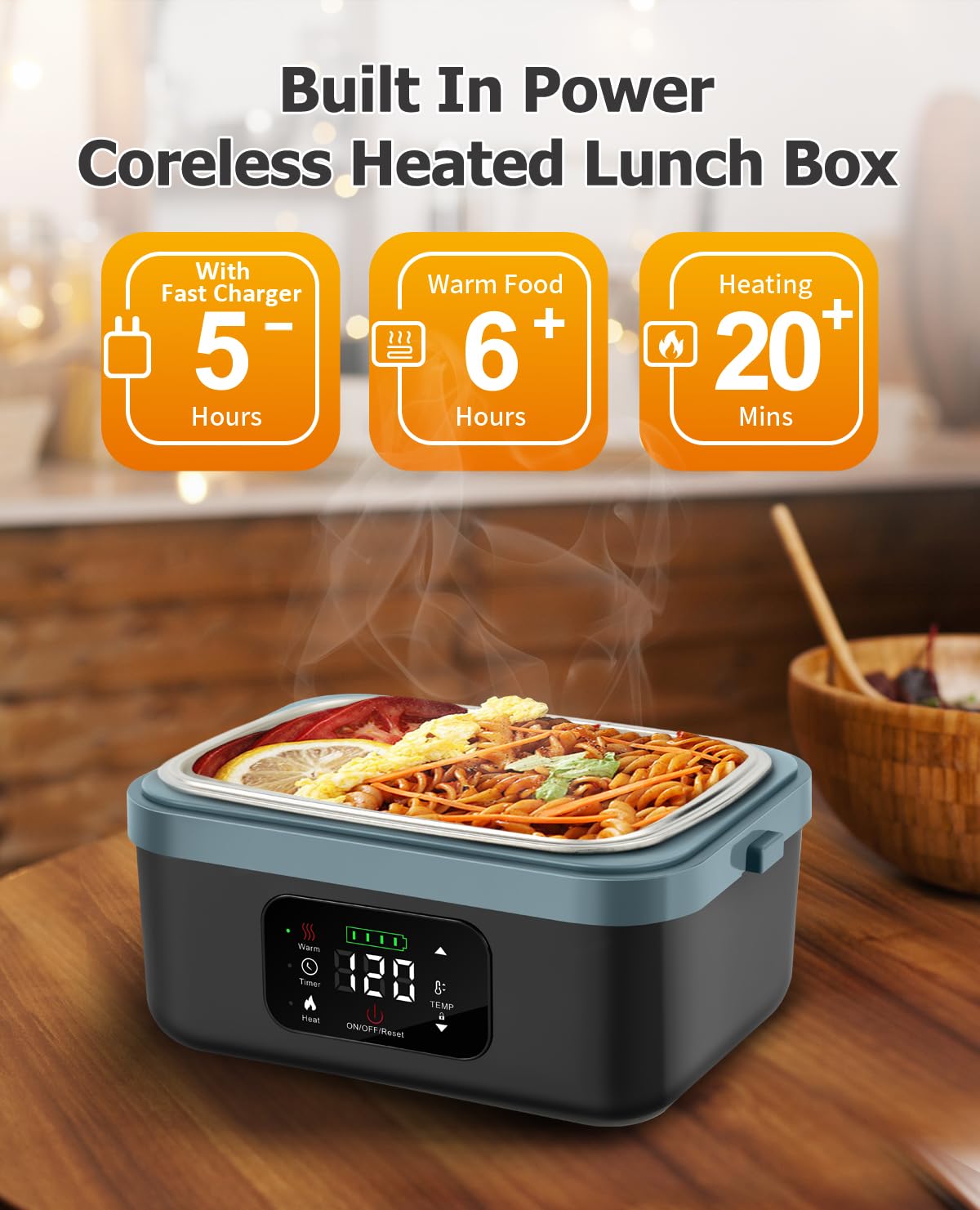 Fiambrera eléctrica para adultos (hombres y mujeres), lonchera calentada a pilas con puerto de carga USB, autocalentamiento sin núcleo, calentador de alimentos portátil para comidas sobre la 4
