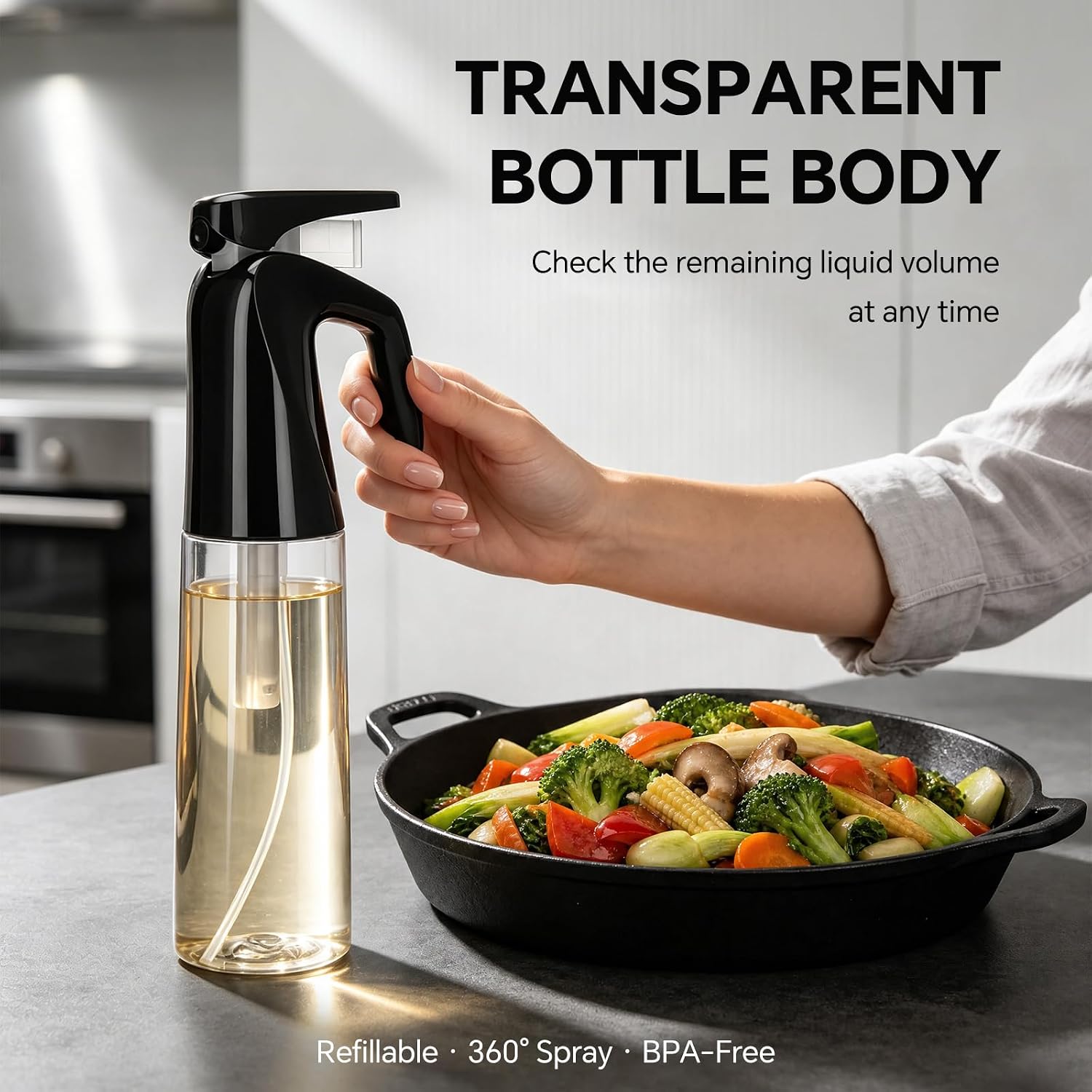 Oil Sprayer for Cooking, 10.5 oz Continuous Dispenser for Olive Oil, Salad, Baking, Grilling, Air Fryer | Mister Spray Bottle is Also Suitable for Hairstyling, Cleaning, and Salons