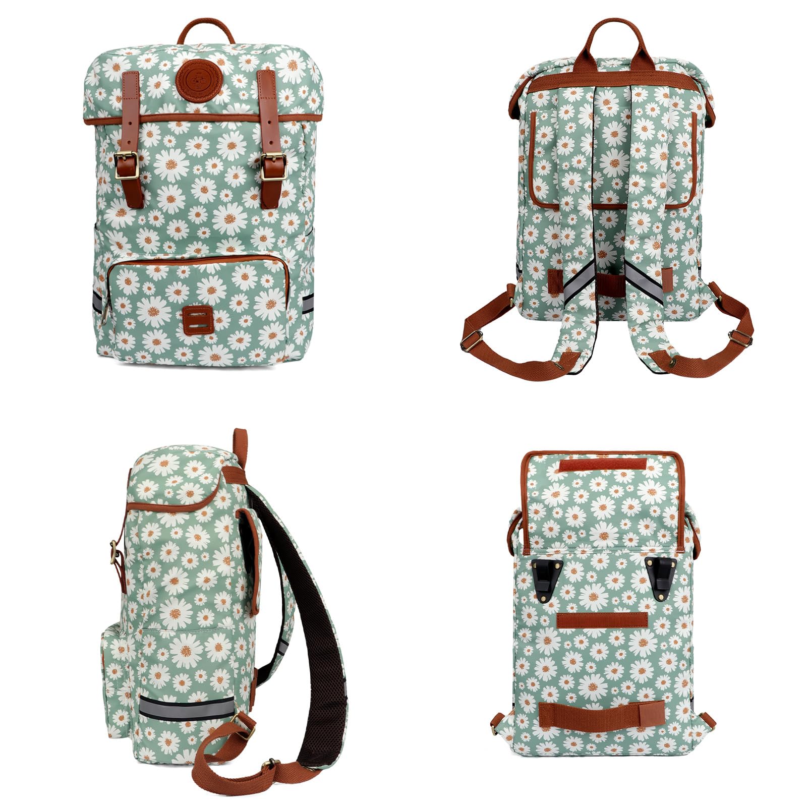 TOURBON Fahrradtasche Gepäckträgertasche Wasserdicht Segeltuch Radfahren Laptop Rucksack Sitz Schultertasche für Outdoor Reisen Schule (Blumenmuster)