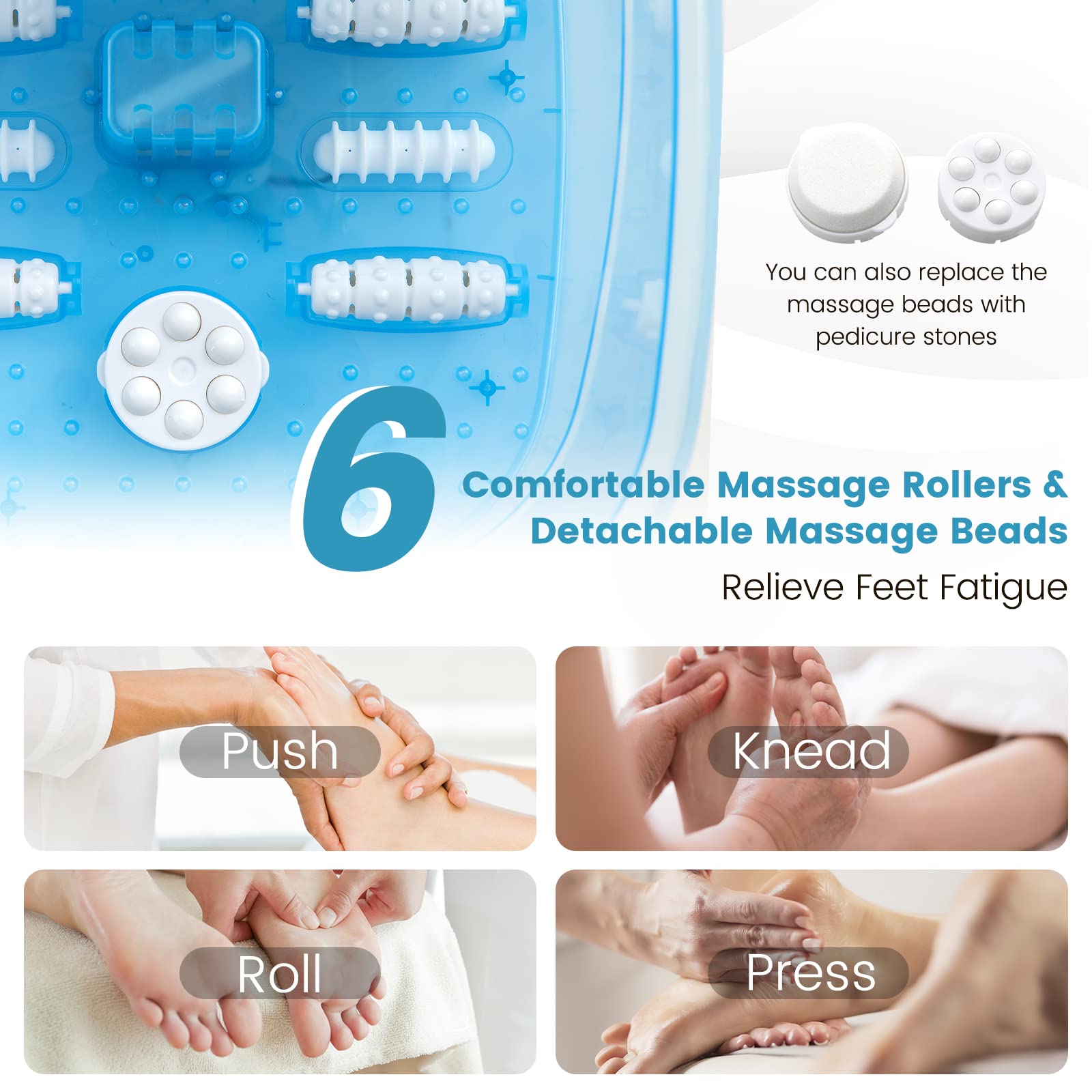 RELAX4LIFE - Baño de pie masajeador, baño de masaje con pies de vibración con burbujas, temperatura ajustable 35-46 ℃, piedra de pedicura, perlas de masaje extraíbles, apagado automático para, Azul