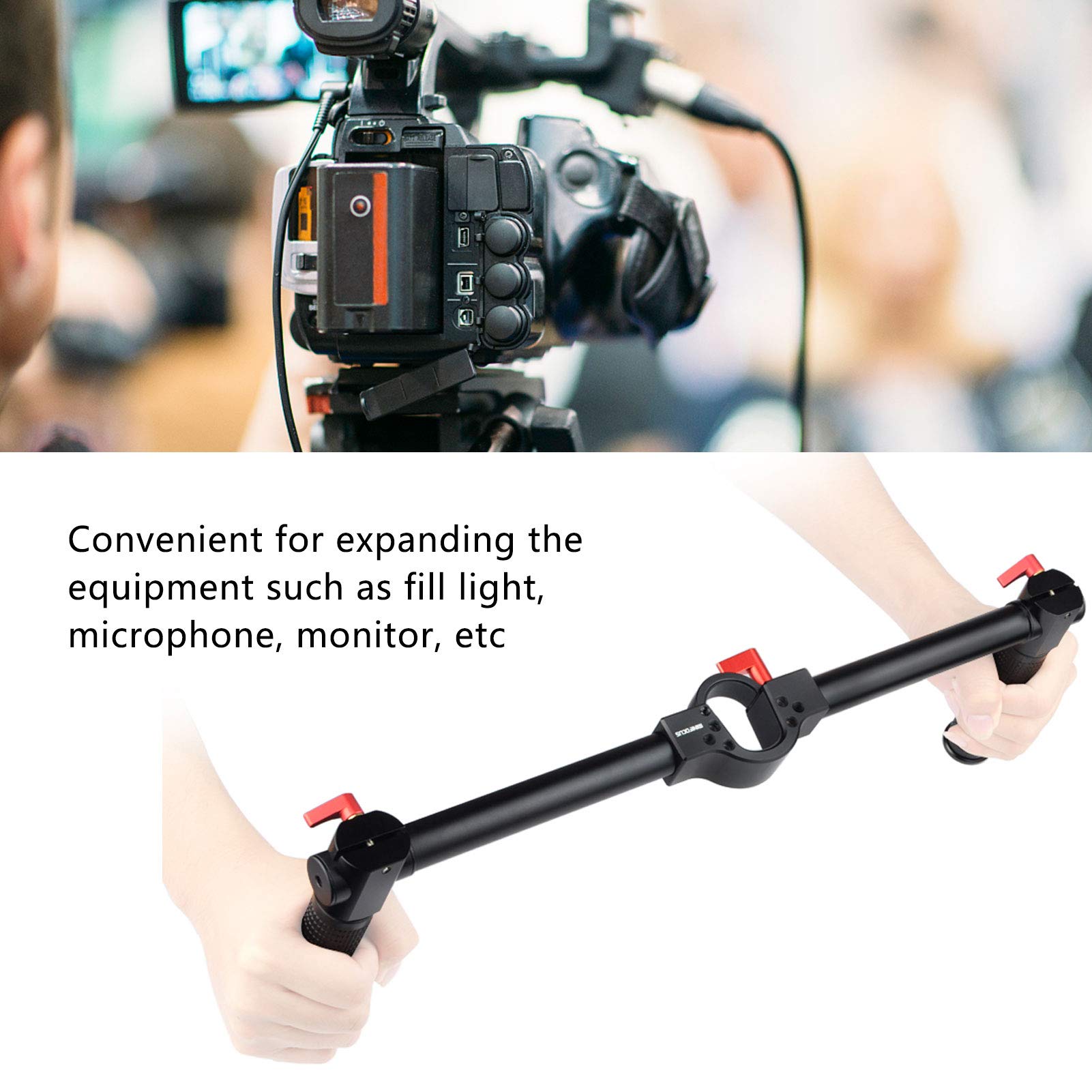 T opiky Stabilizator podwójny uchwyt, stabilizator z podwójnym uchwytem dwuręczny ręczny stabilizator kamery światło / monitor / mikrofon przedłużacz stojak uchwyt