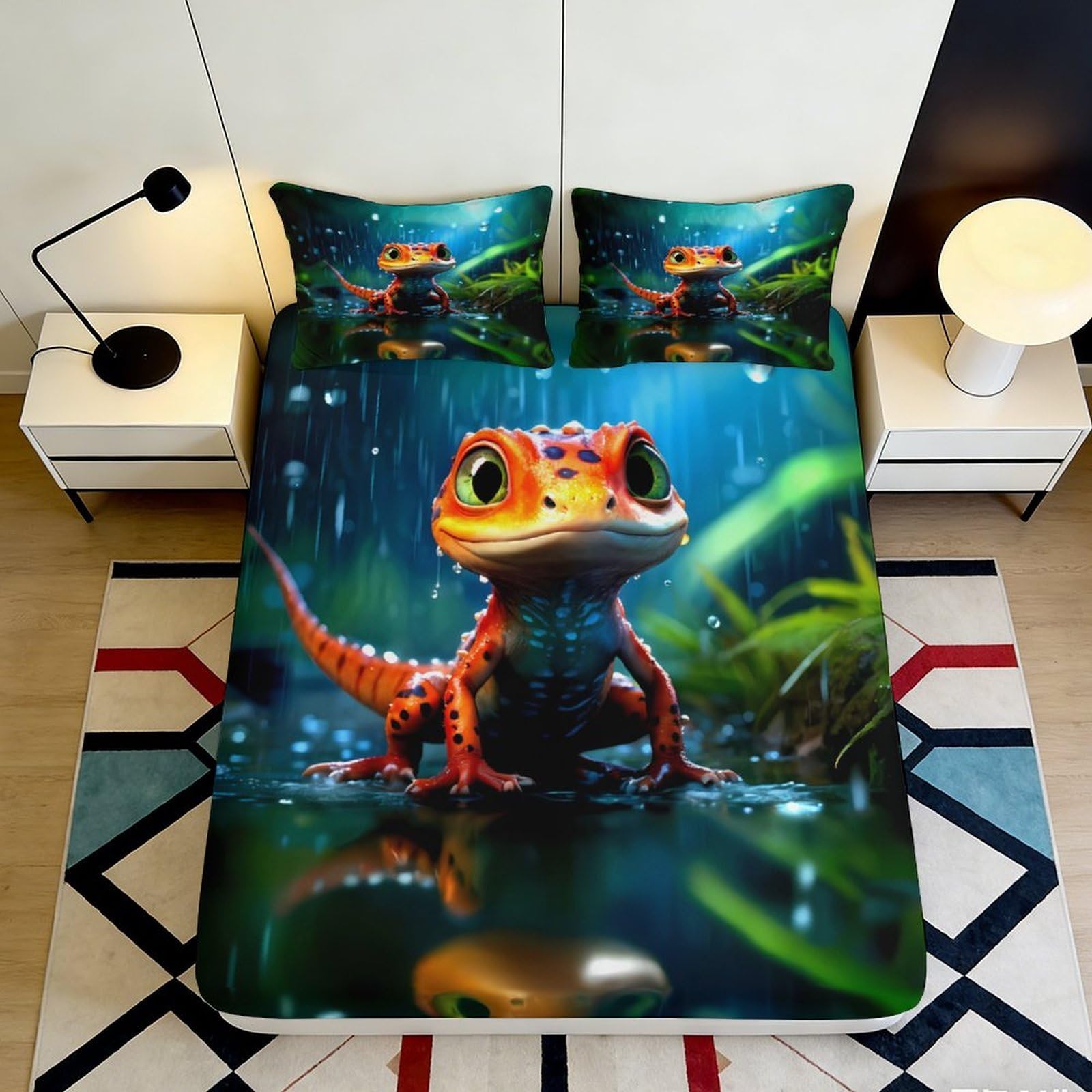 3D Printed Wolf Fitted Sheet Microfiber Deep Pocket Non-Slip Wolf Mattress Fitted Cover Elastic Hem Washable 180x200x25cm