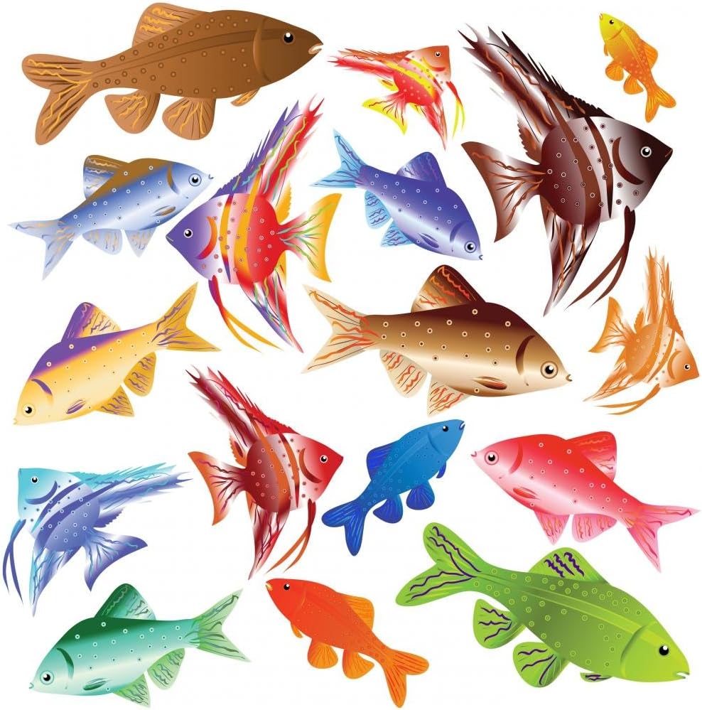 Wallmonkeys 17 Different Aquarium Fish Wall Decal Sticker Set Individual Peel and Stick Graphics on a (18 in H x 18 in W) Sticker Sheet WM379278