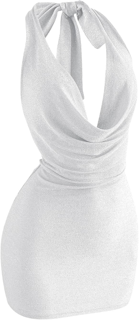 SOLY HUX Women's Shiny Deep V Neck Halter Bodycon Mini Dress Sleeveless Cocktail Prom Pencil Dresses