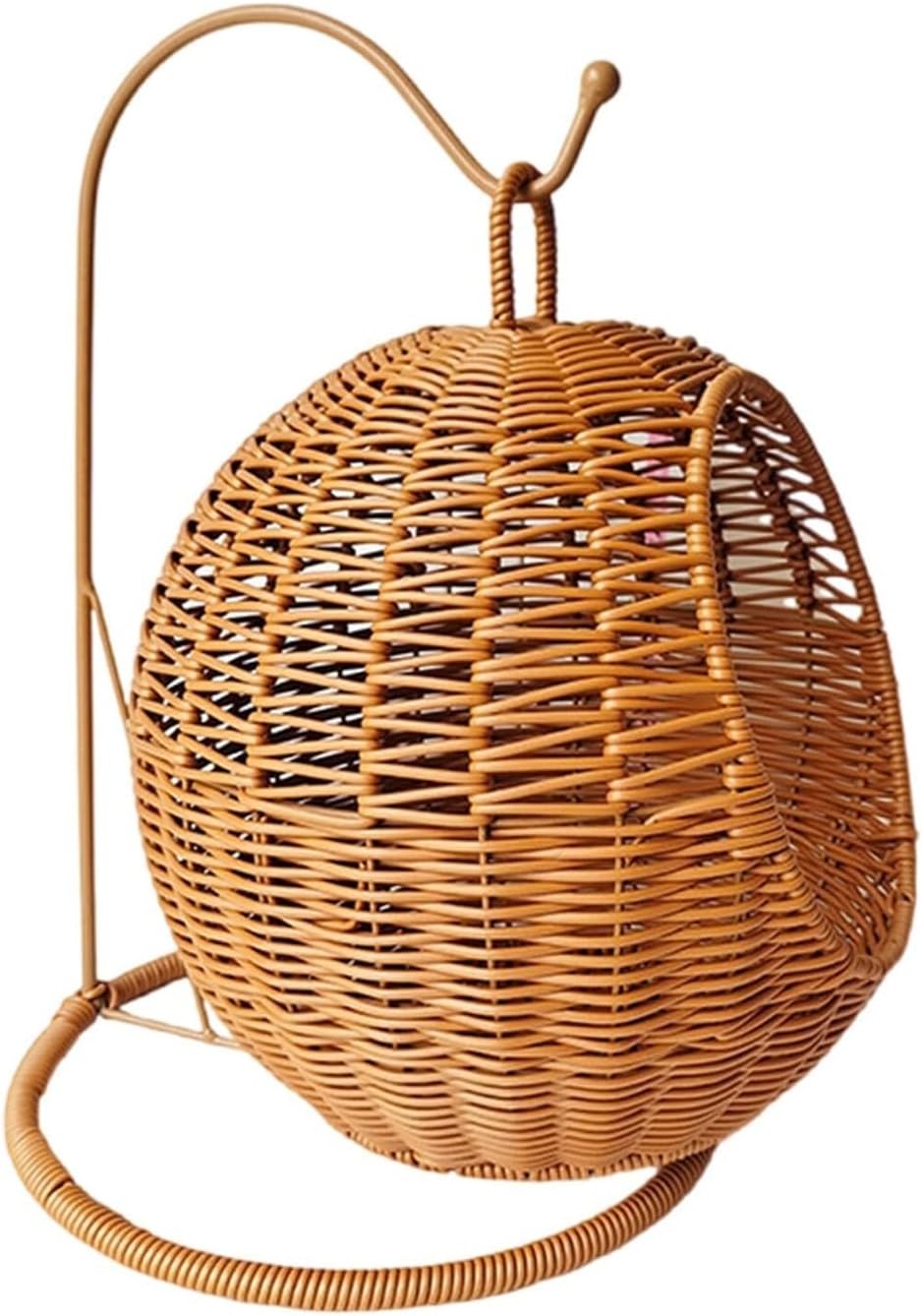 Imitation Rattan Cat Hammock Bed - Hanging Swing Basket for Indoor Cats, Space-Saving Pet Bed with Iron Frame, Cozy Resting Spot for Small Cats