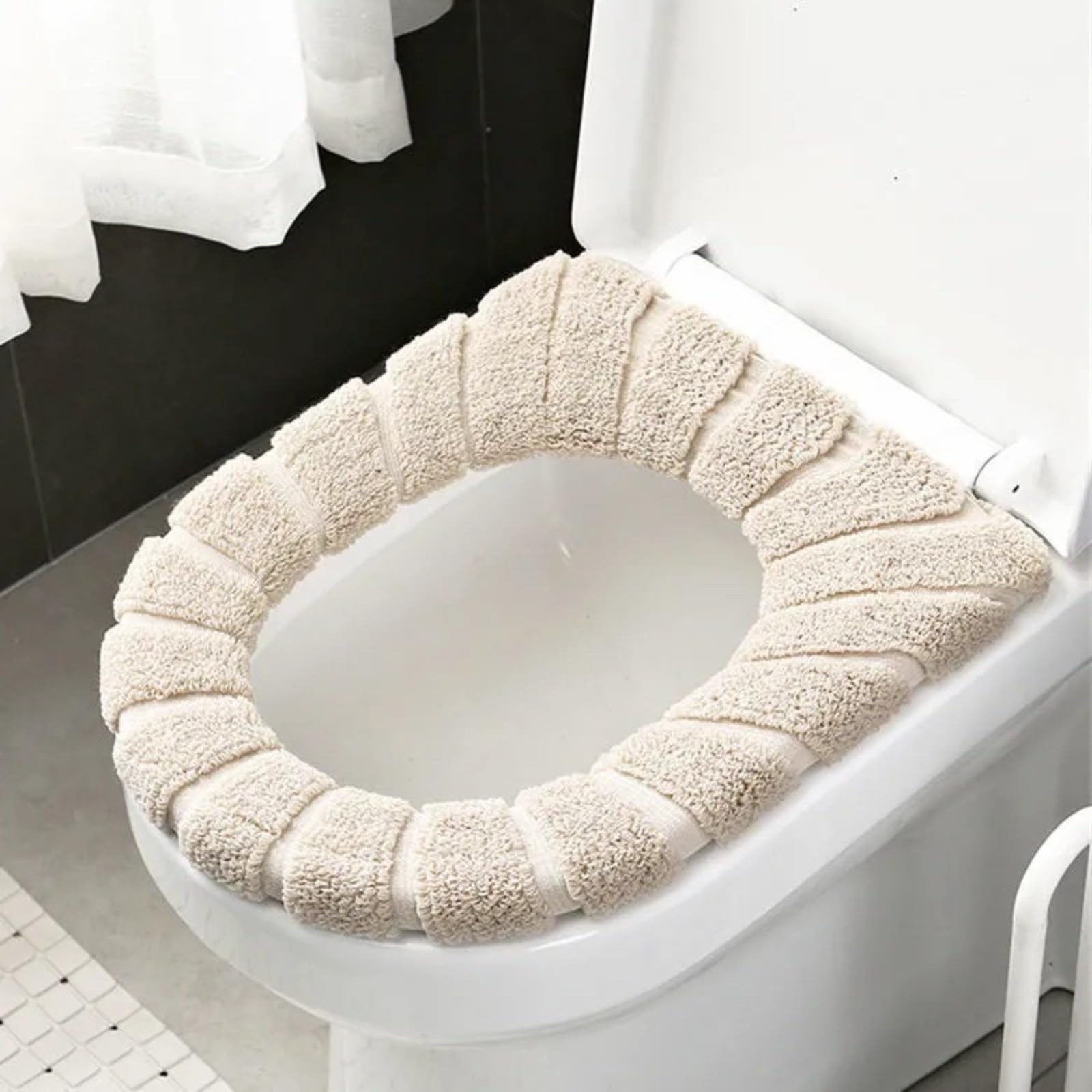 Yqvavzjsl Beige Toilet Seat Cushion, Household Thick Plush Toilet Cover