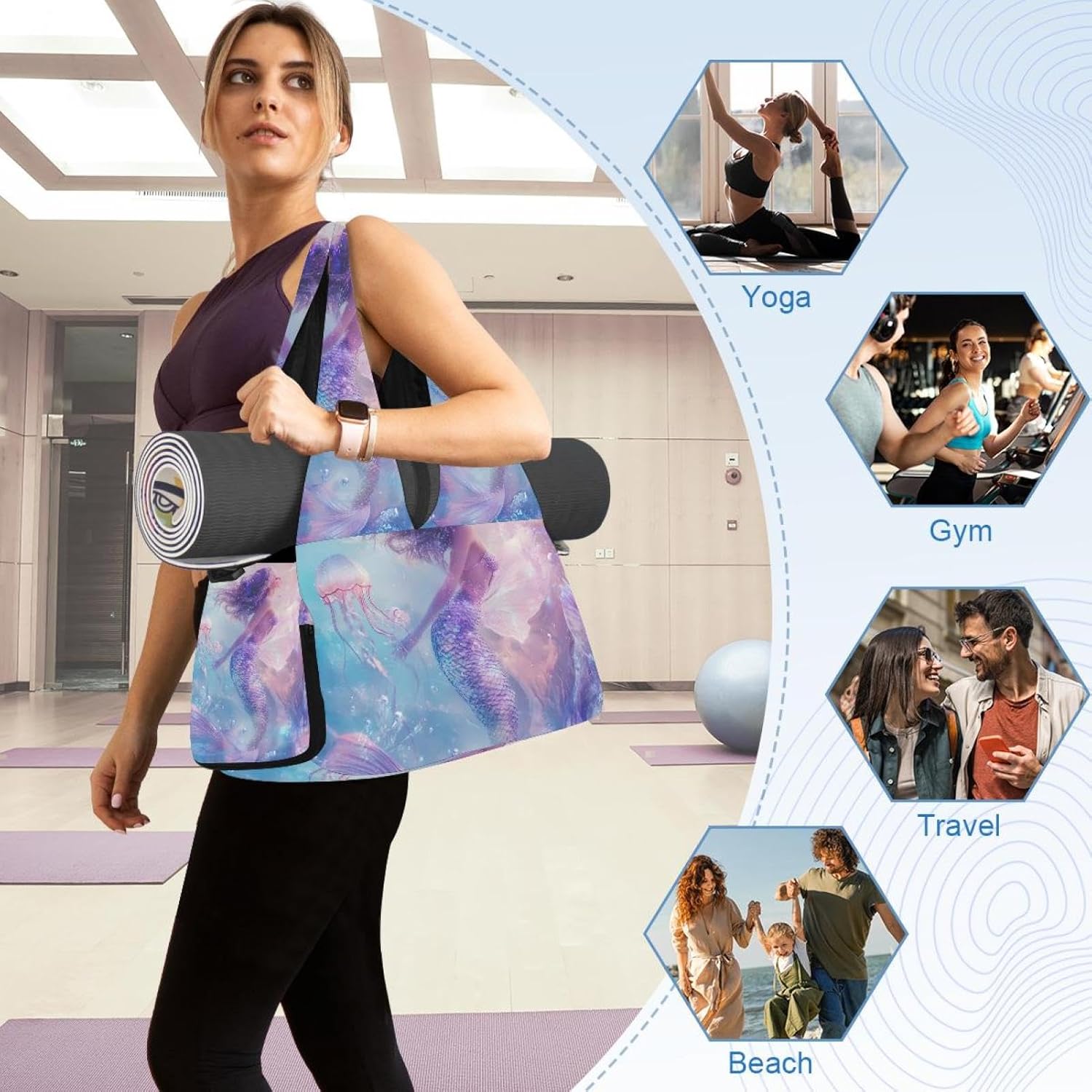 Gym Bag for Women, Ocean Turtle Yoga Mat Bag with Shoe Compartment, Sport Yoga Gym Bag with Yoga Strap, Carryall Yoga Tote Bag