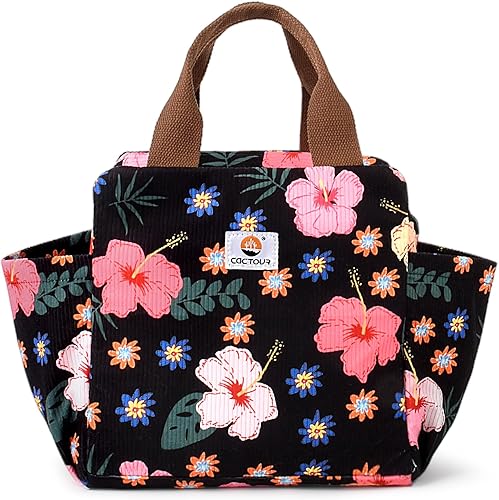 Miniatura 16 de Lonchera para niños y niñas, niños y mujeres, bonita lonchera térmica portátil, pequeña, aislada, reutilizable, bolsa de almuerzo de pana para el