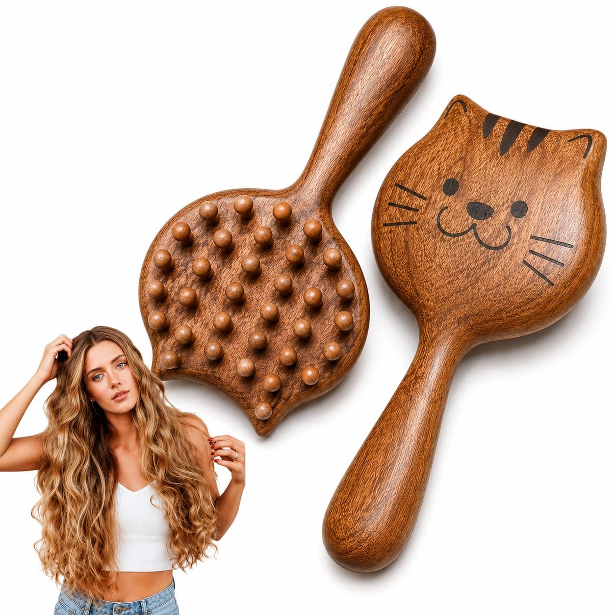 Wooden Head Massager Comb for Hair Growth, Natural Wood Scalp Massage Brush with Wide Rounded Teeth, Anti-Static Detangling Hair Comb for Women & Men,Reduces Frizz, Stimulates Scalp (1 PCS)-picture-55