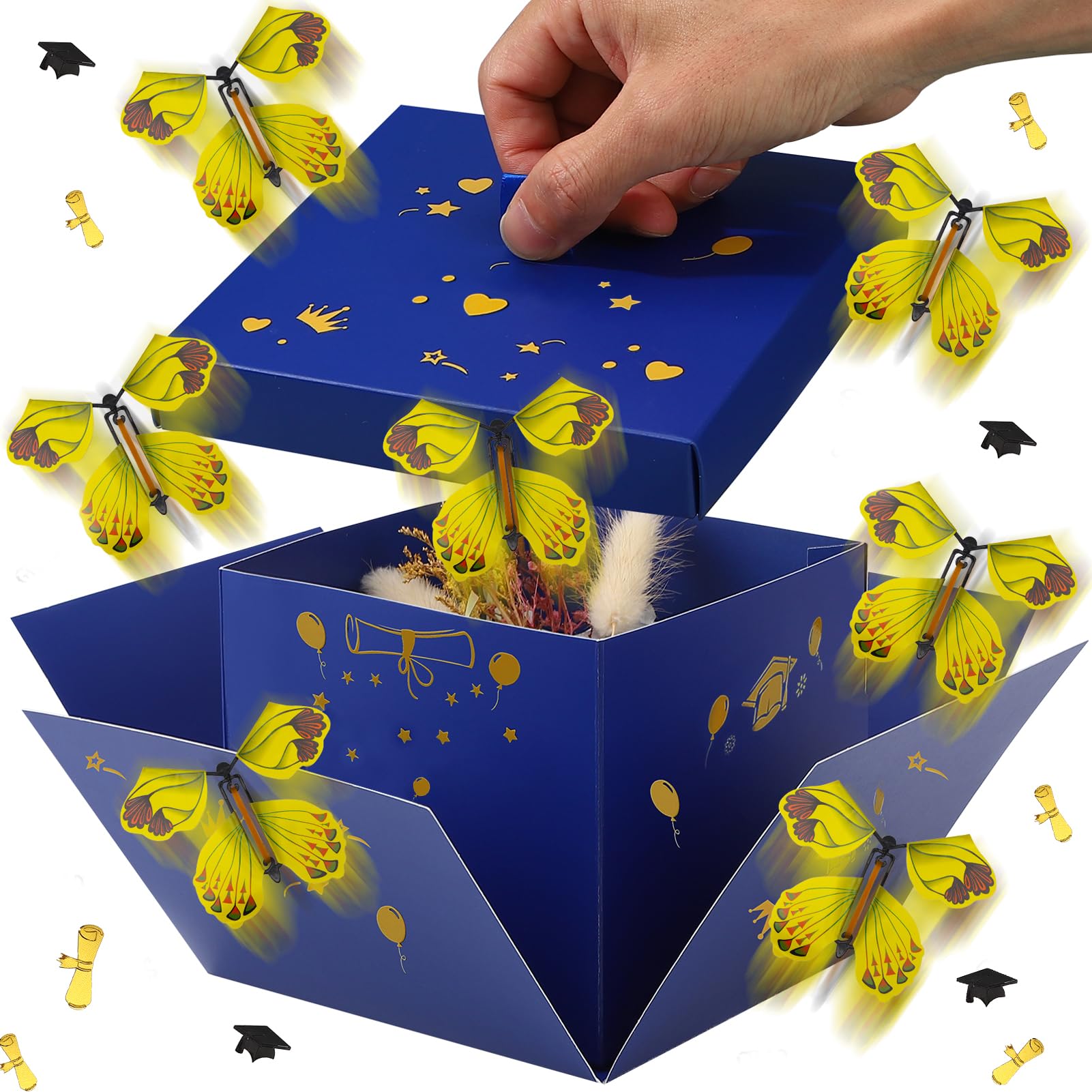 tesaiue Flying Butterfly Explosion Gift Box, Birthdays Surprise Exploding Gift Box with 4 Pcs Flying Butterfly, DIY Exploding Fantasy Decor for Birthdays, Wildflower, Wedding, Valentine's Day