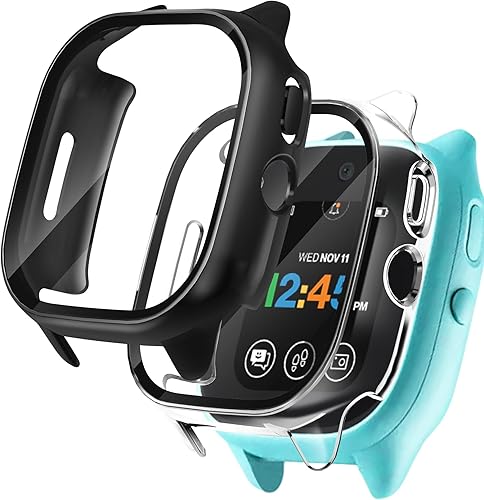 Seltureone - Juego de 2 fundas rígidas de policarbonato con protector de pantalla de vidrio templado compatible con Verizon Gizmo Watch 3, funda