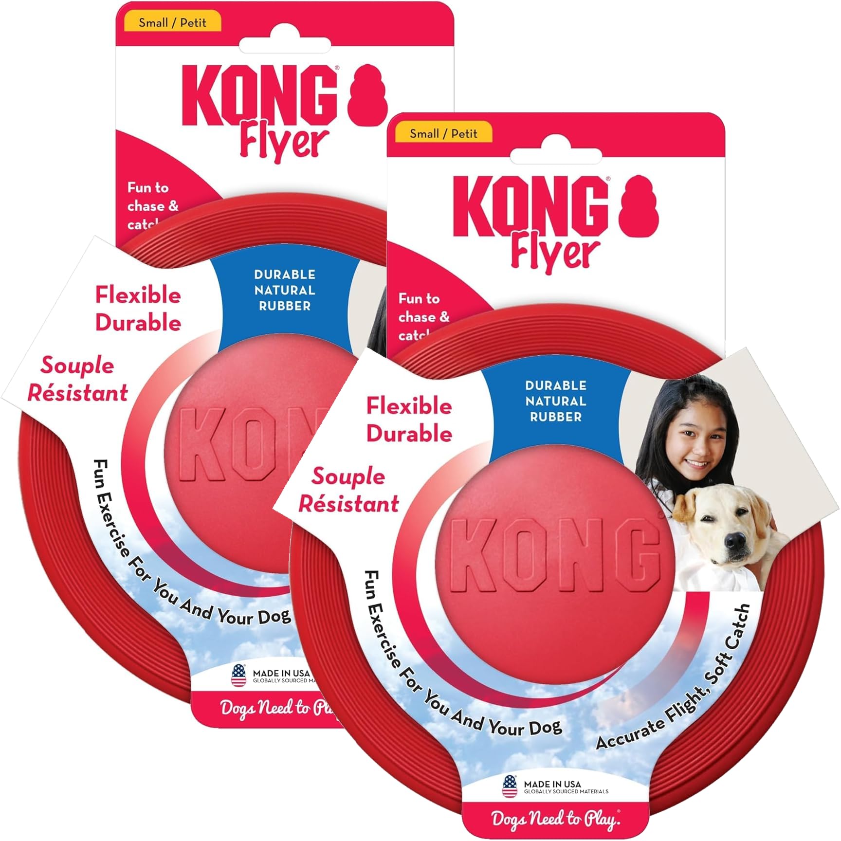 KONG Flyer- Lot de 2 disques Volants en Caoutchouc Durable pour Petits Chiens