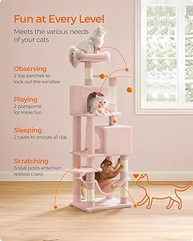 Feandrea Cat Tree, 61-Inch Cat Tower for Indoor Cats, Plush