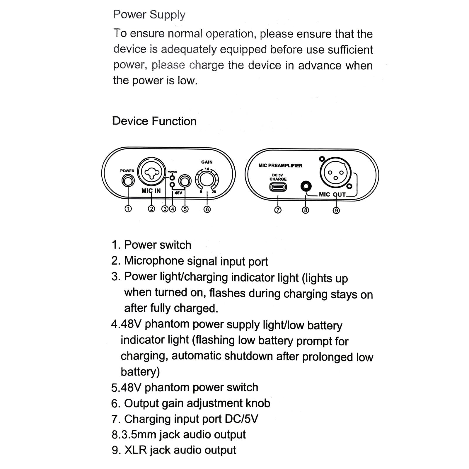 Dpofirs Preamplificatore Microfonico Regolabile, Ingresso a 2 Canali, Preamplificatore Microfonico per Registrazione in Studio con Microfono Dinamico e a Condensatore