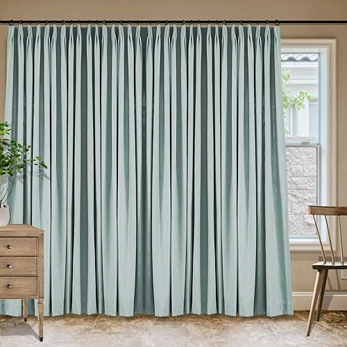 Frelement Cortinas plisadas de lino de algodón extra anchas para oscurecer la habitación, 120 pulgadas de ancho x 96 pulgadas de largo, cortinas de