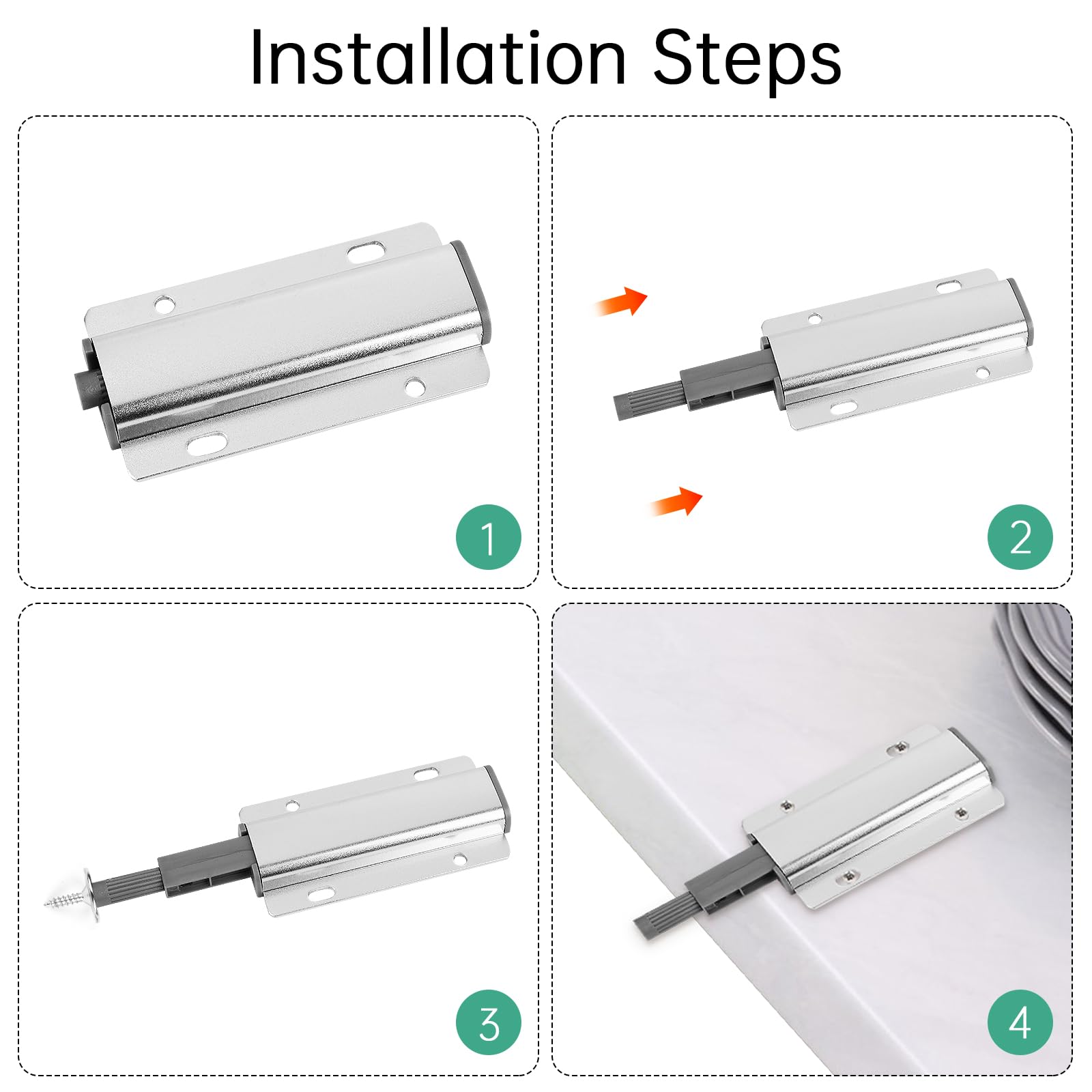 GoldRock Drukdeuropener, Push to Open deuropener, grijs, 4 stuks tip on voor deuren, softclose achteraf inbouwen, softclose-deurdempers, magneetsnapper voor kastdeuren, magnetische deursluiter