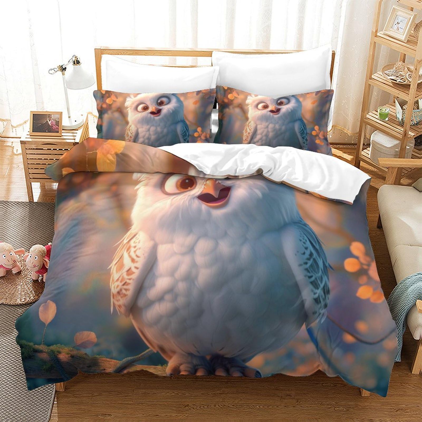 Housse de couette super respirante et douce motif Chouette Blanche 260x220