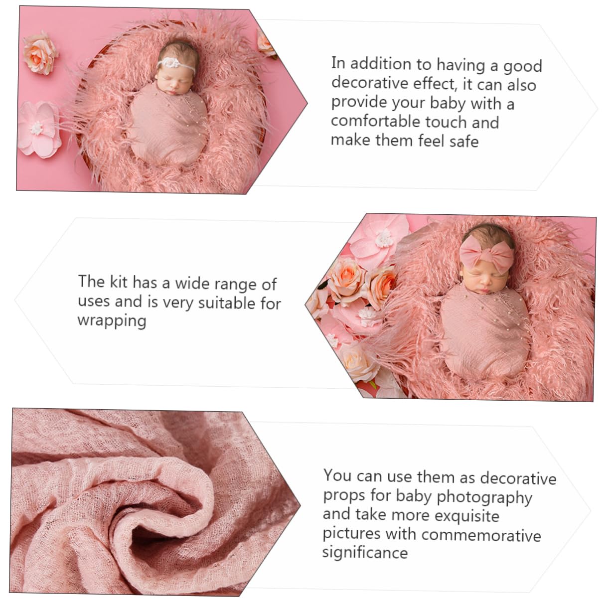BESTonZON Set Di Coperte Per Neonati Fascia Per Neonati Accessori Per La Fotografia 3 Pezzi Fascia Per Con Fiocco Tappetino Per Baby Shower