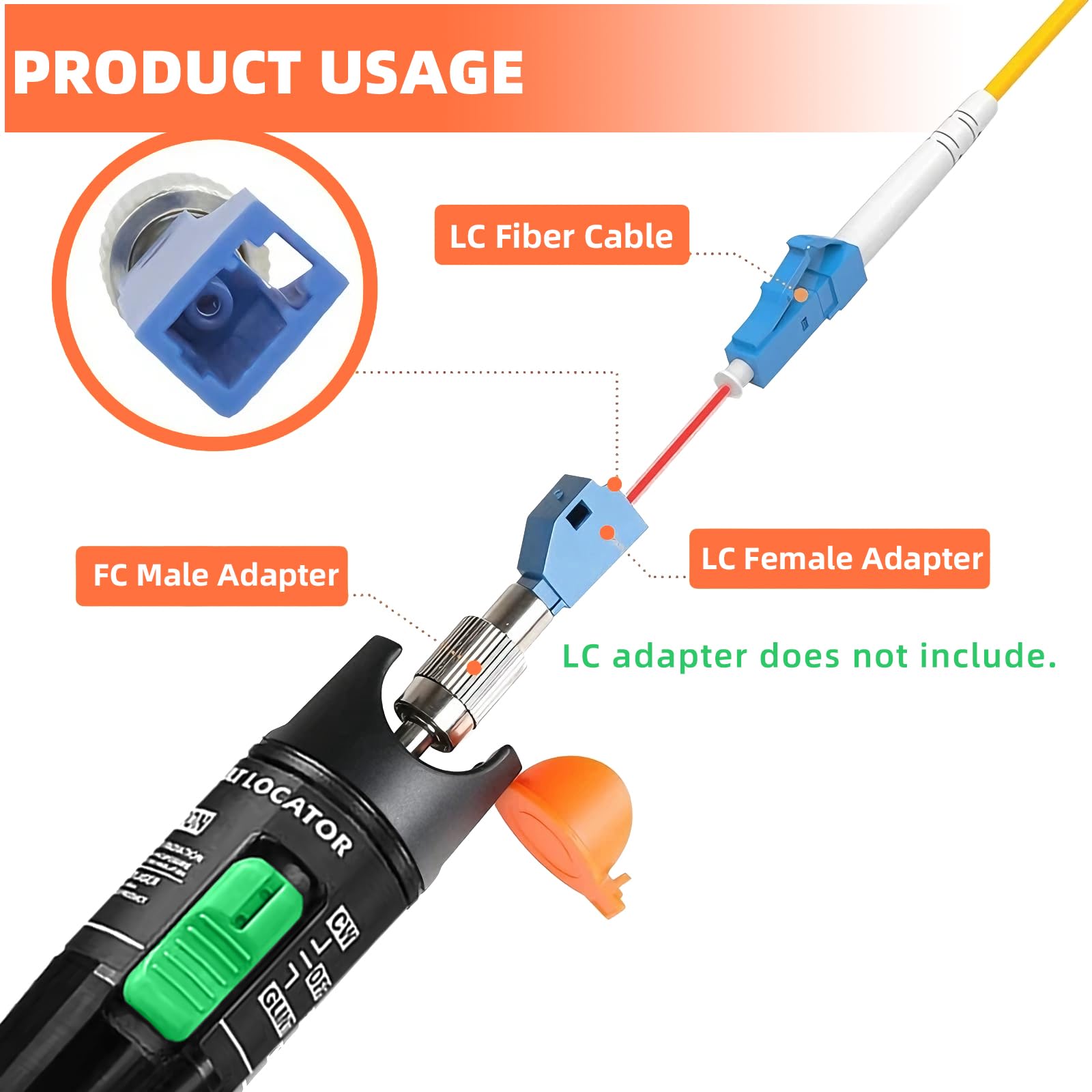 Localizador visual de fallas de 30 mW, pluma probadora de cable de fibra óptica FTTH, compatible con interfaz de 2,5 mm (SC/FC/ST), Herramienta VFL