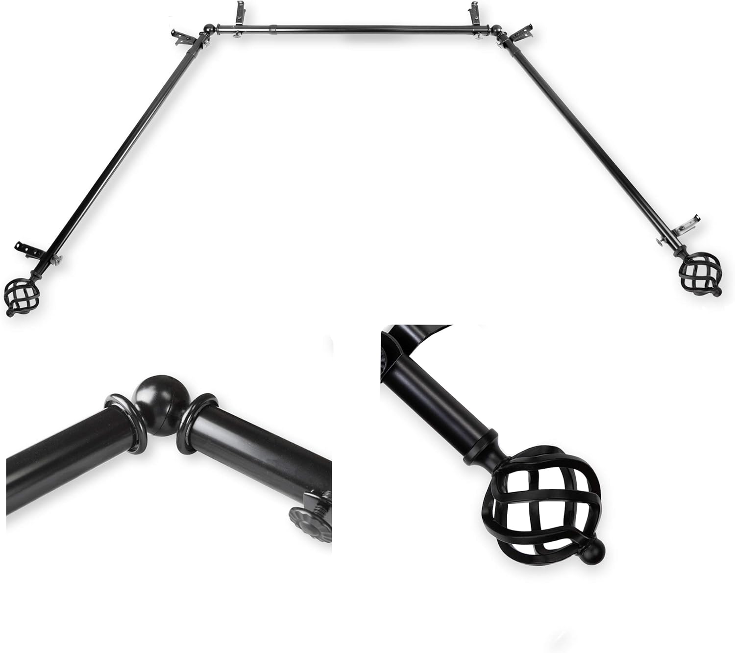 A&F Rod Décor Spin 13/16" Bay Window Curtain Rod Black