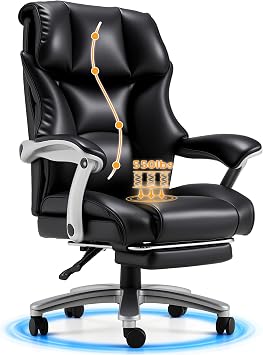 Big and Tall Heavy Duty Office Chair 550LBS, Ergonomic Leather Executive Chair with 155 Recline, Large Back Pocket &Footrest, Computer Desk Chair for Heavy People, Black
