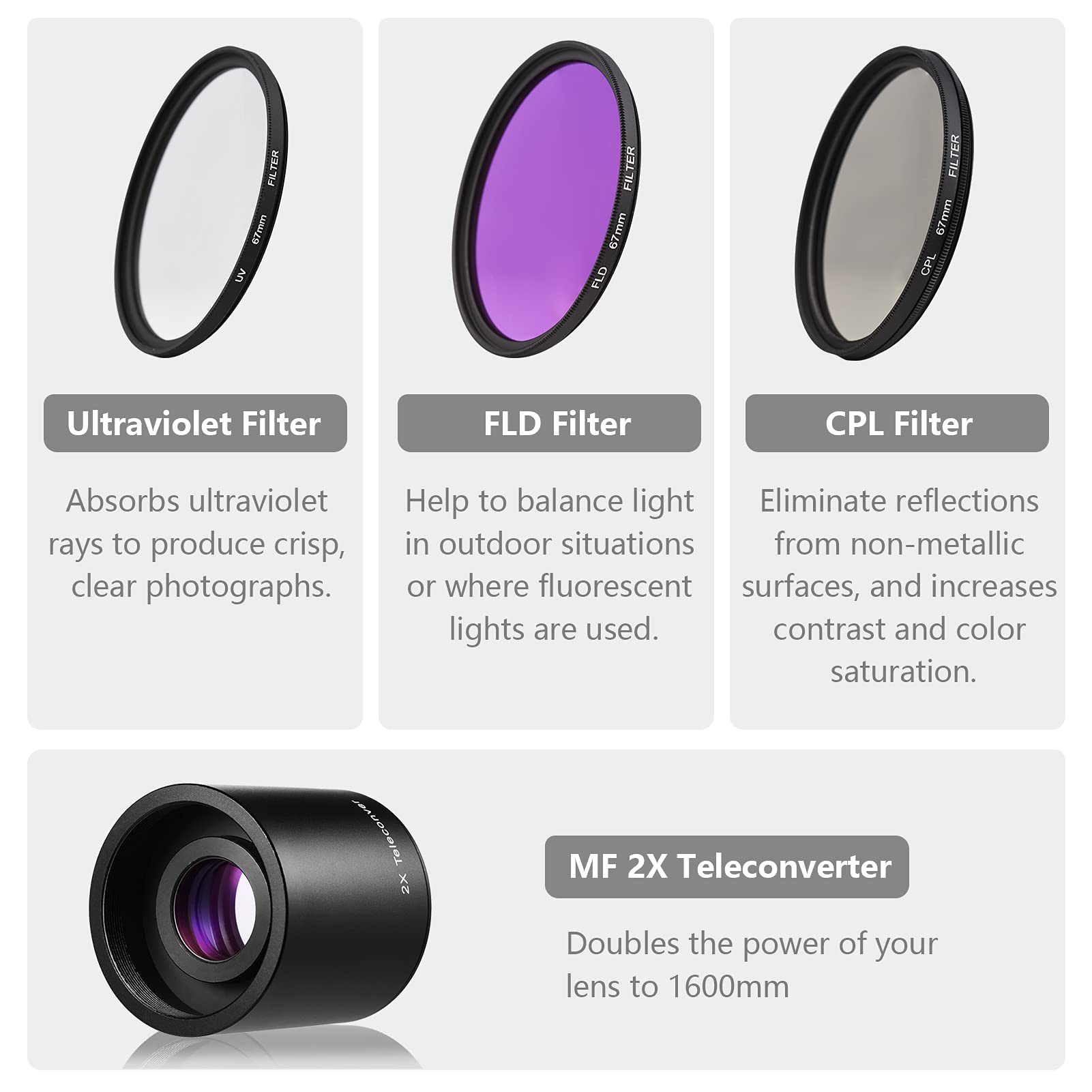 Kamera MF Super Telezoom obiektyw F/8,3-16 420-800 mm T Mount + /CPL/FLD zestaw filtrów +2X 420-800 mm telekonwerter + T2-EOS pierścień adaptera zamiennik do Canon EF-Mount EOS Rebel T7i T6 T6i T5 T5 SL2