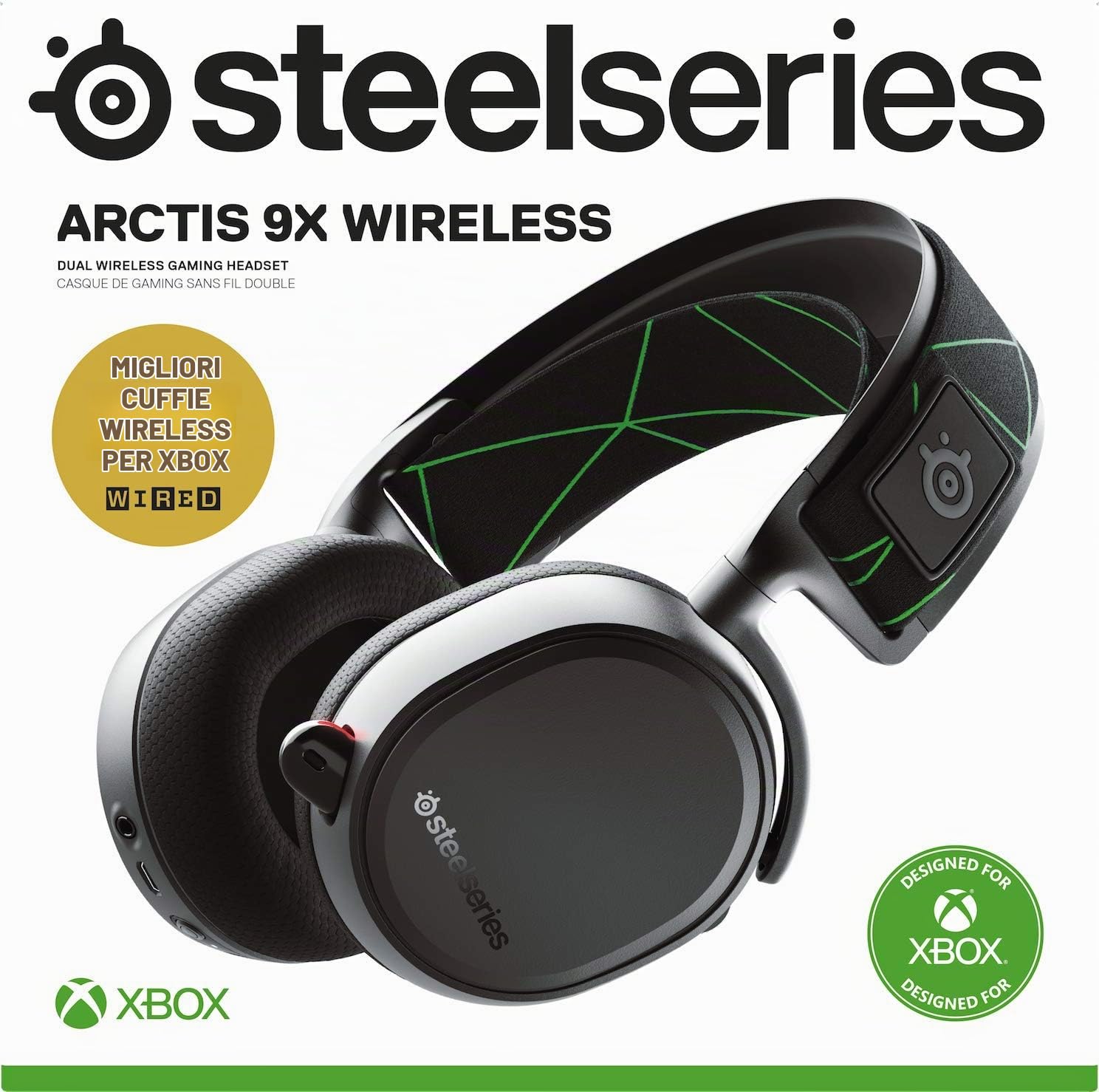 SteelSeries Arctis 9X, Cuffie da gioco wireless, Connettività Bluetooth e Wireless Xbox Integrato, Oltre 20 ore di Durata Batteria, Compatibile con Xbox Series X
