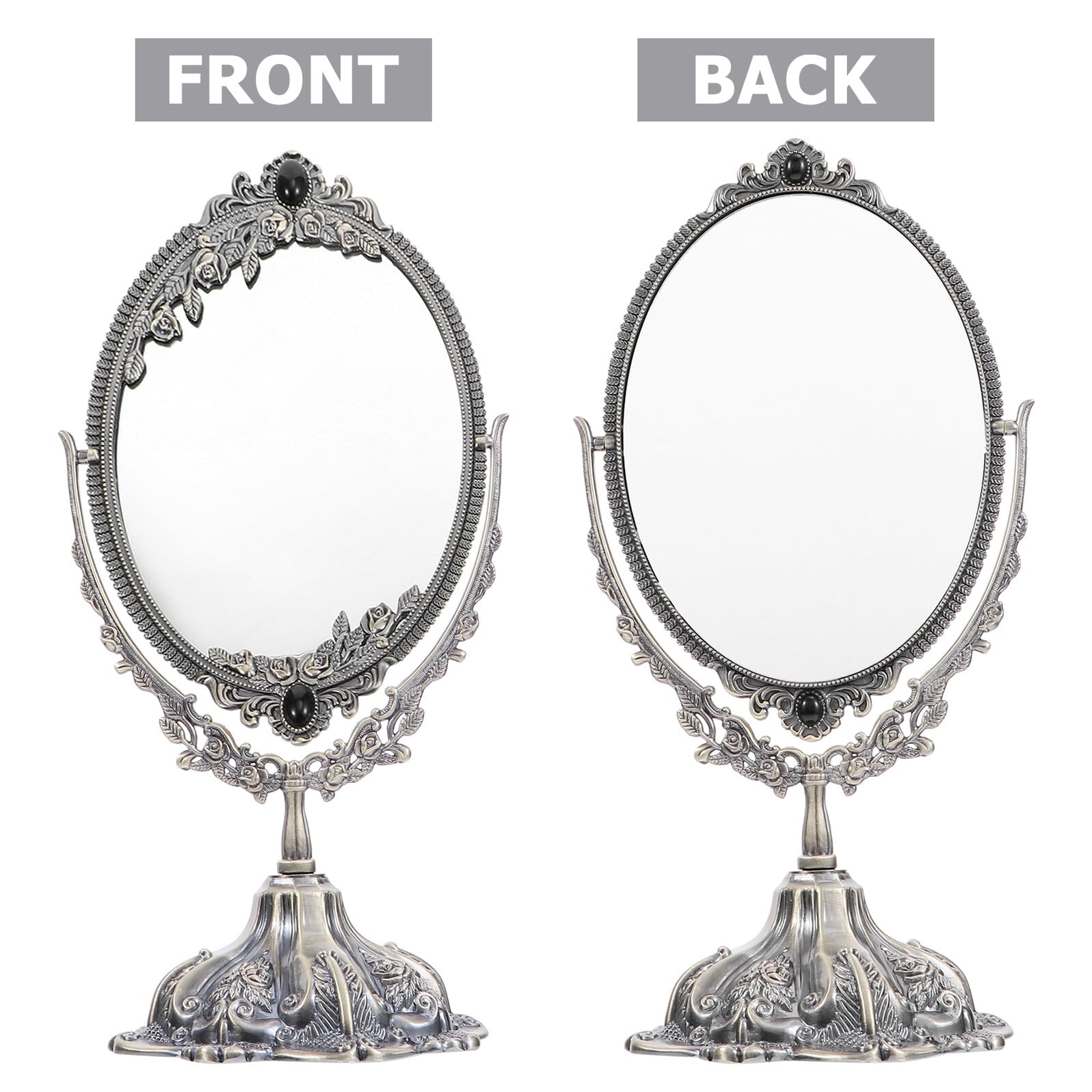 Cabilock Espejo Retro de Sobremesa Giratorio de Metal con Soporte, Espejo de Maquillaje Antiguo de Alta Definición para Obsequio y Uso Interior