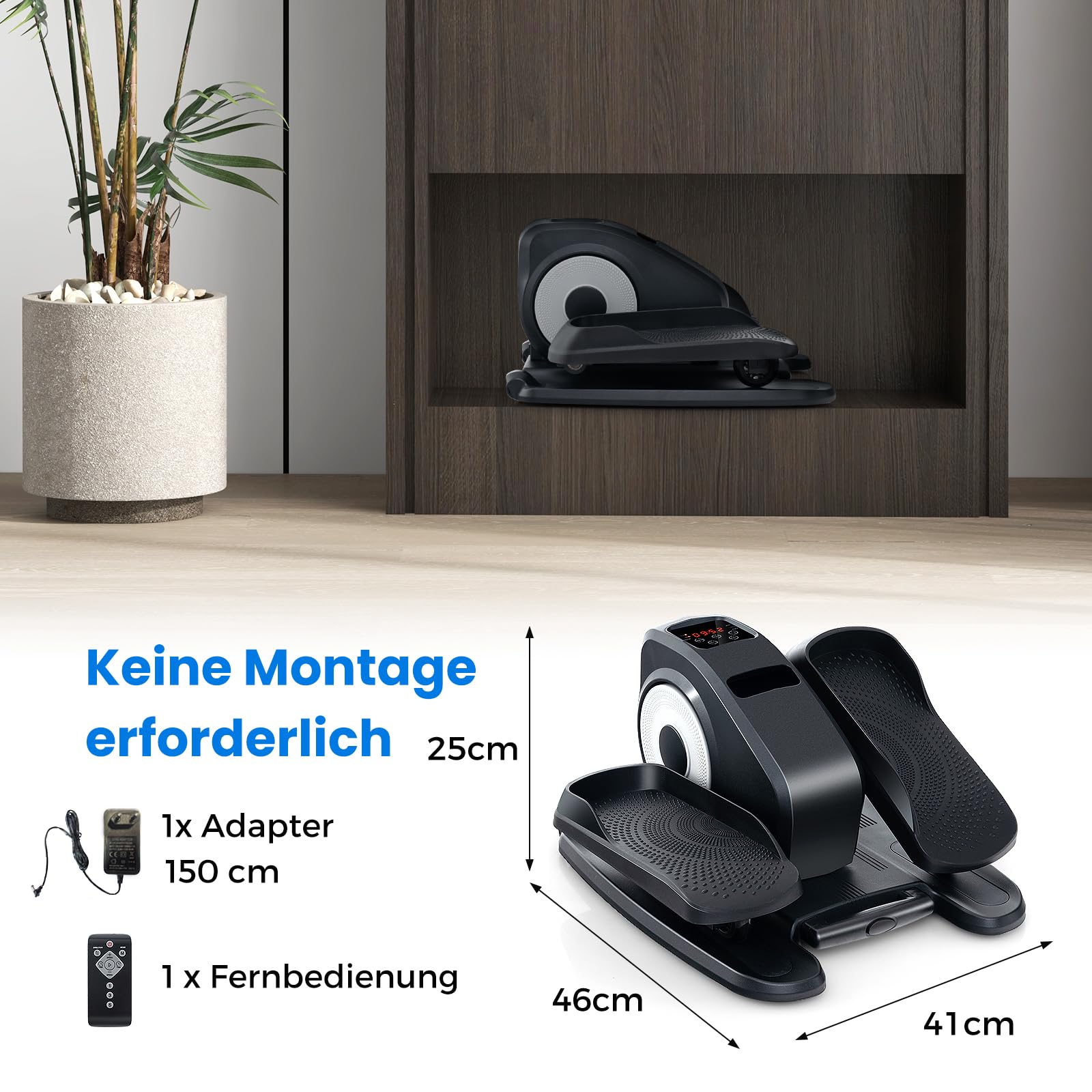 COSTWAY Mini Ellipsentrainer Untertisch, elektrischer Crosstrainer mit LED-Anzeige & Fernbedienung, Bewegungstrainer Stepper für Zuhause, tragbarer Pedaltrainer für Erwachsene, Senioren