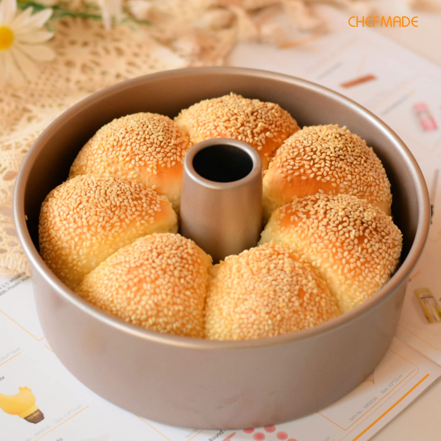 Angel Food - Molde para tartas, 6 pulgadas con parte inferior suelta extraíble, antiadherente, de gasa, para horno y hornear instantáneamente (dorado champán) 7