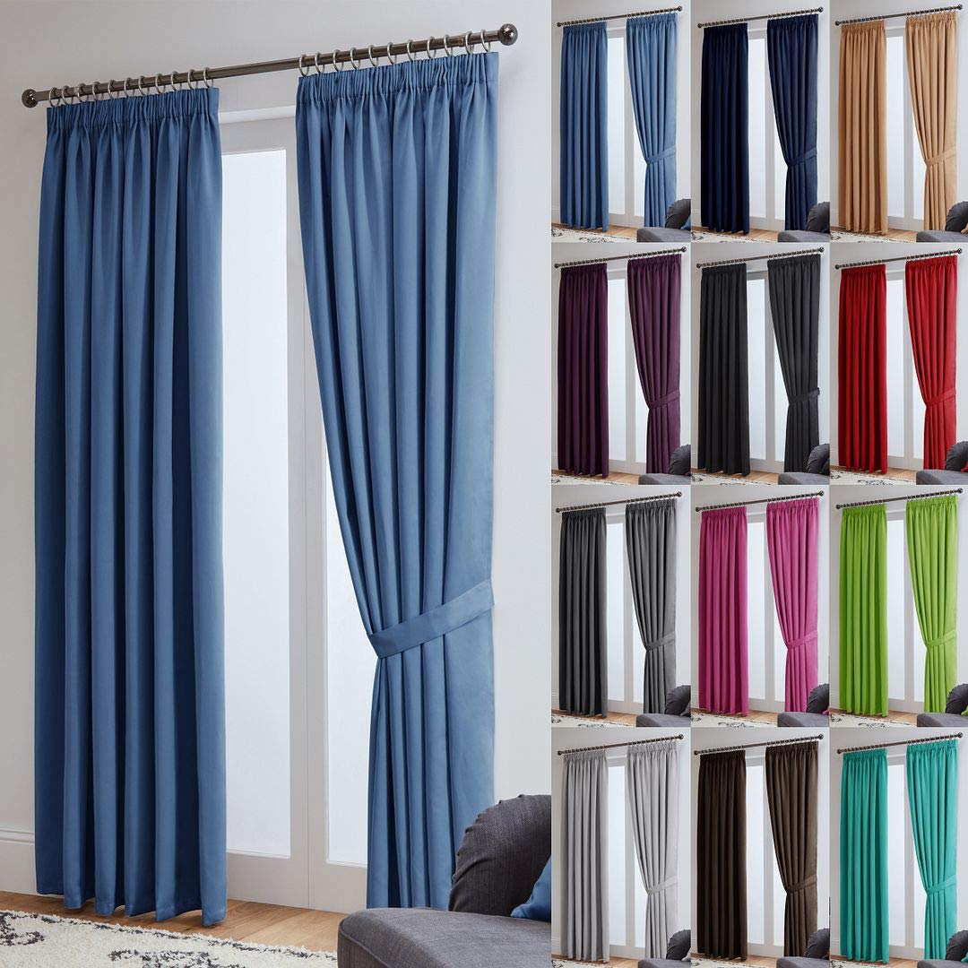 John Aird Blackout Curtains Pencil Pleat with Tie Backs (Blue, W 46" x L 72" (2 Panels) Thermal Energy Saving Curtains for Bedroom & Living Room