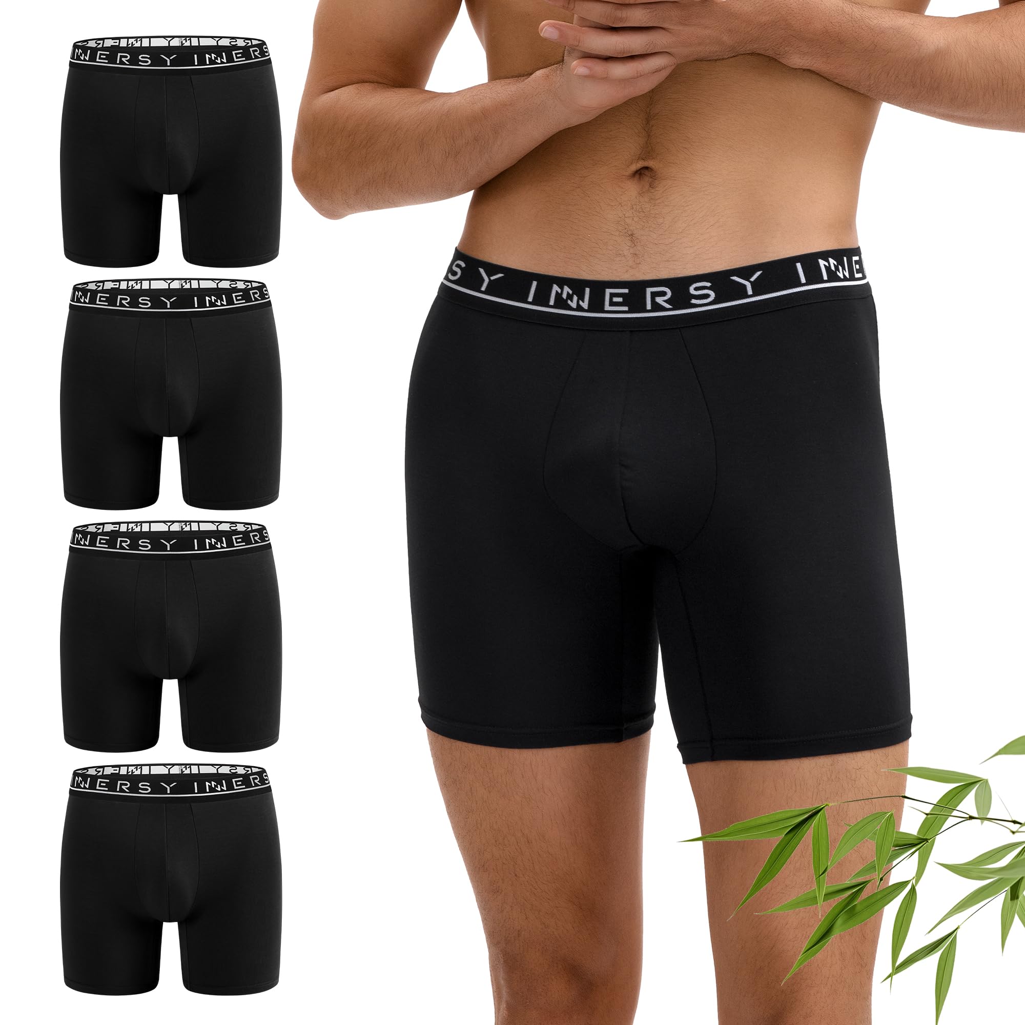 INNERSY Bokserki męskie bambusowe majtki męskie oddychające szorty retro bielizna sportowa, 4 sztuki w opakowaniu