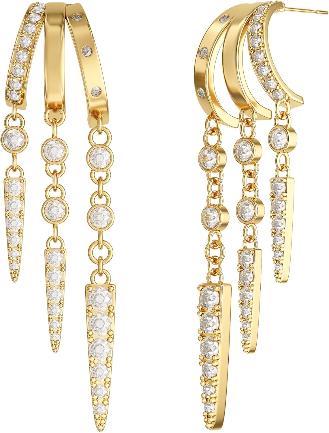 CHESKY Dangle Earrings for Women, 14k Gold Plated Trendy Triple Illusion Huggie Hoop Earrings for Women Dainty Gold Cute Drop Stud Earring Statement Women Jewelry