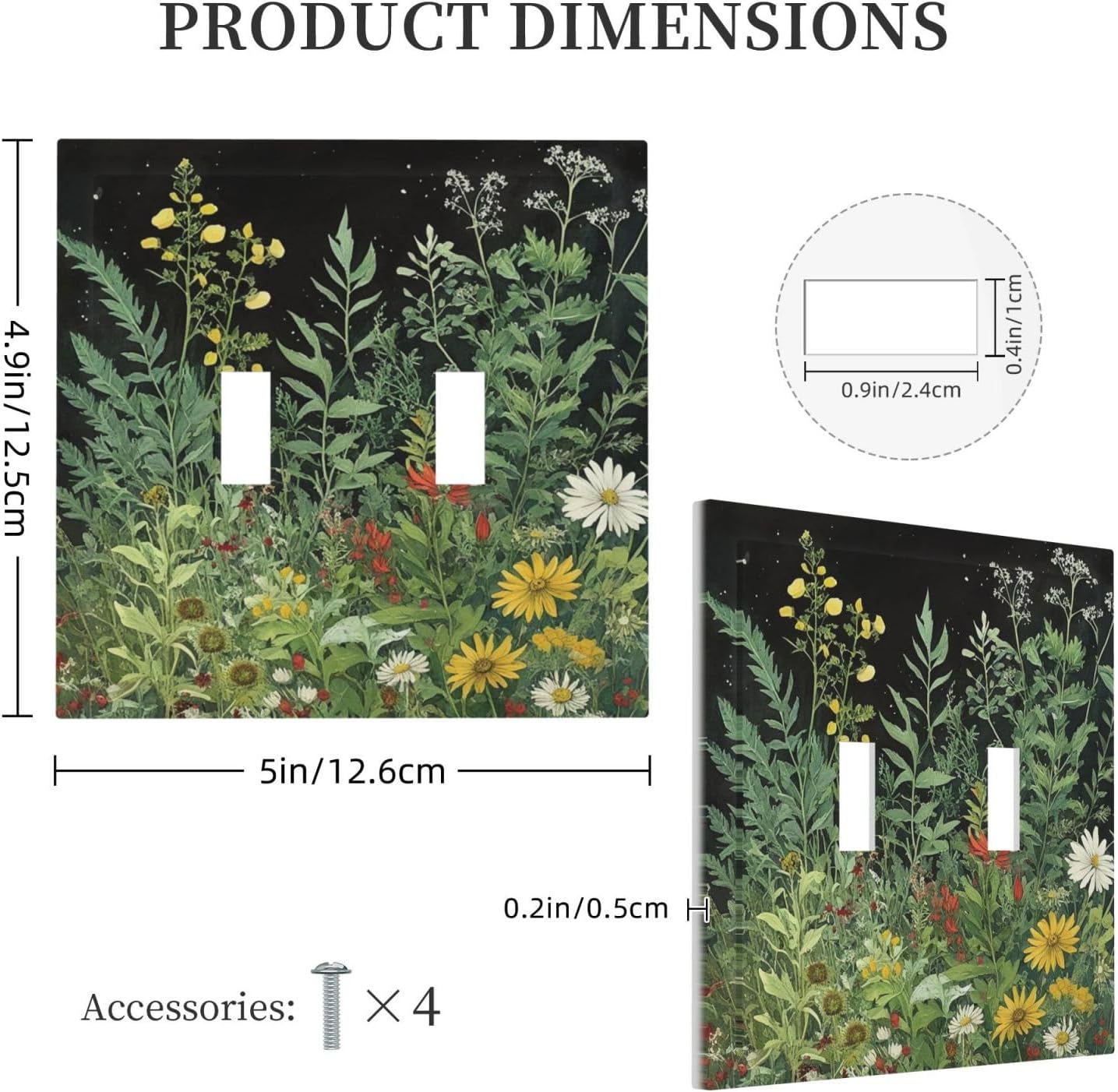 Decorative Light Switch Cover Plate Rustic Bright Green Wildflower Plants Black Night Sky 2 Gang Wall Plate Oversized Double Toggle Two Switch Wall Cover Plate Dual Electrical Face Plate image 5
