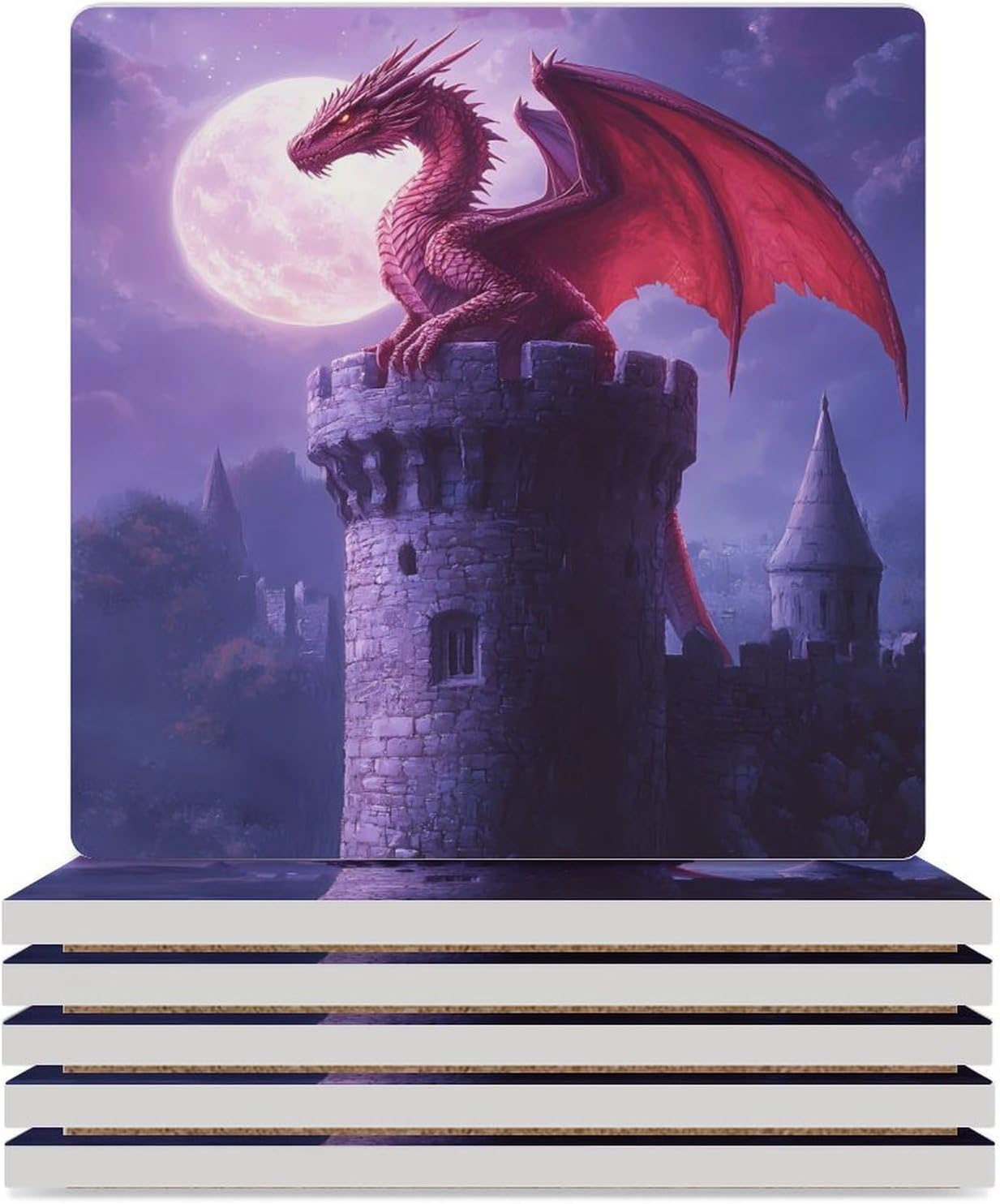 Dragon Ceramic Coasters Square Drinks Coaster Coffee Table Decor Table Coaster for Home Bar