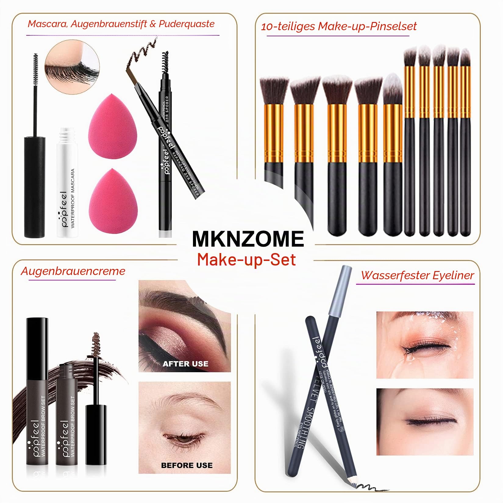 Professionelles Make-up Sets, MKNZOME 32St Schminke Starter Kit mit Schminktasche Tragbare Reise Makeup Paletten Kosmetik Lidschatten Lipgloss Geburtstags Weihnachten Geschenkset