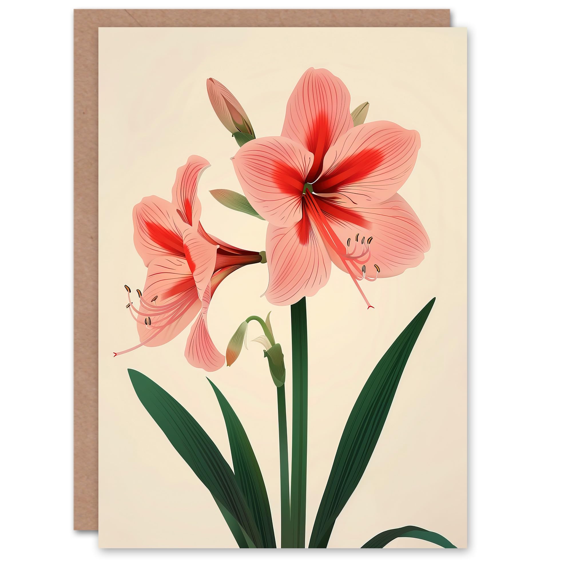 Artery8 Amaryllis Flower Bloom Stylised Botanical Design Greeting Birthday Card Him Her All Blank
