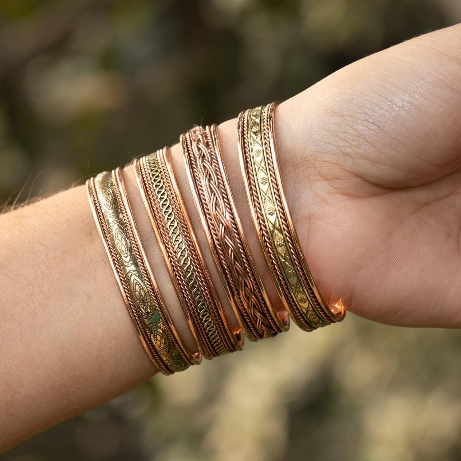 Pure Copper Set of 4 Tibetan Bracelets Handmade Cuff Bangle for Men And Women Adjustable Kada From India For Unisex