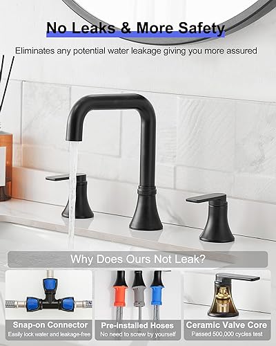 Miniatura 4 de HOIGY Grifo de baño negro generalizado de 360 grados giratorio para fregadero de 3 agujeros de 4 a 10 pulgadas, 2 manijas de latón con drenaje