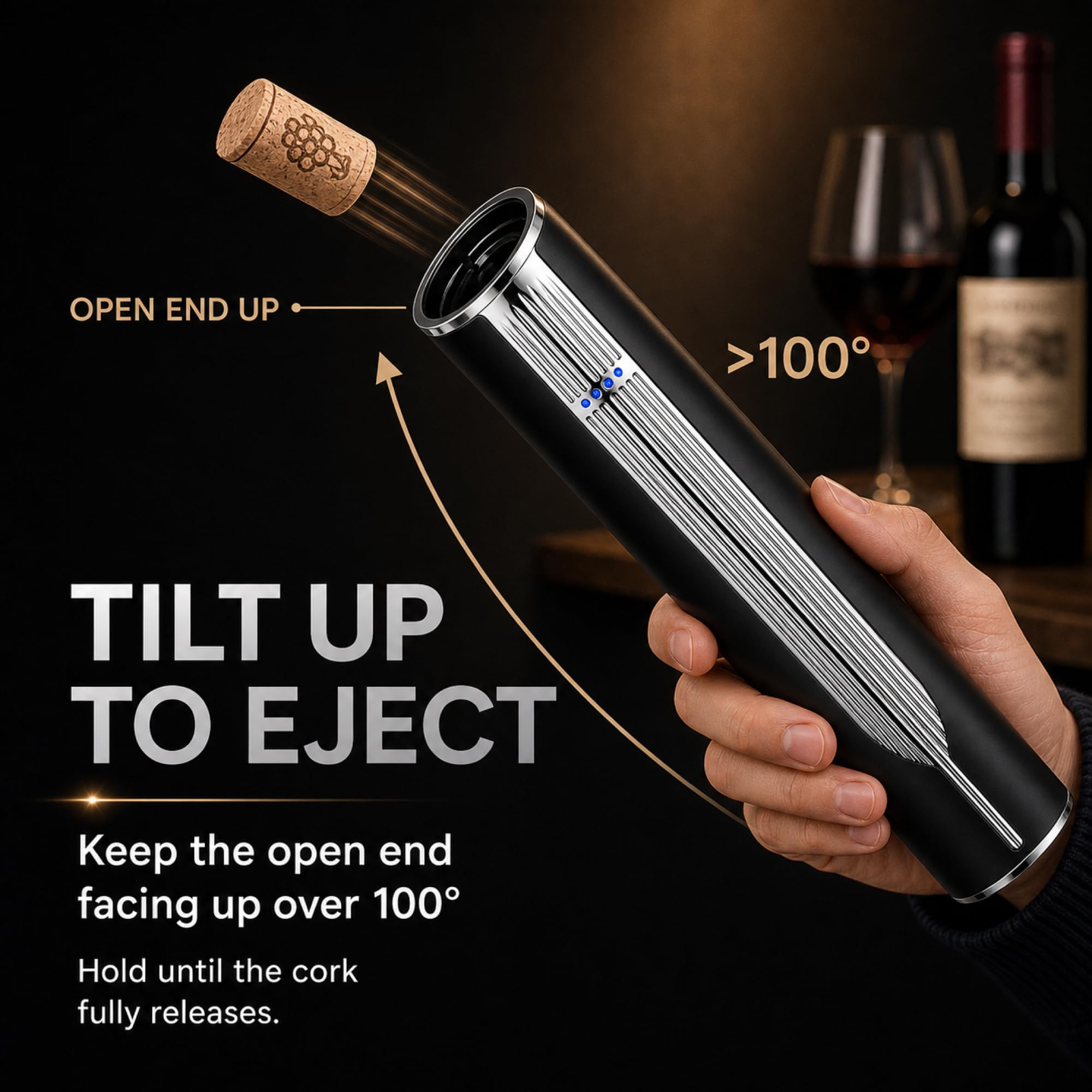 BLUBYEES Abridor eléctrico de botellas de vino de lujo con base de carga y cortador de papel de aluminio integrado, sacacorchos automático recargable para quitar el corcho sin esfuerzo, regalos