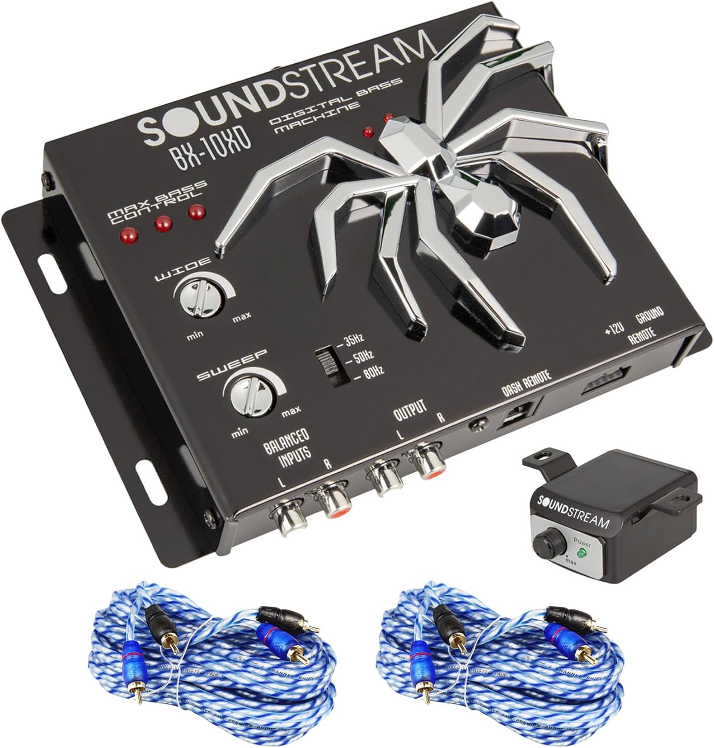 Soundstream BX-10XD Bundle: Digital Bass Reconstruction Sound Processor with Dash Mount Remote, (2) RTR172 17 ft 2-Channel Twisted Pair RCA Cables 100 Percent Copper, 3-Items