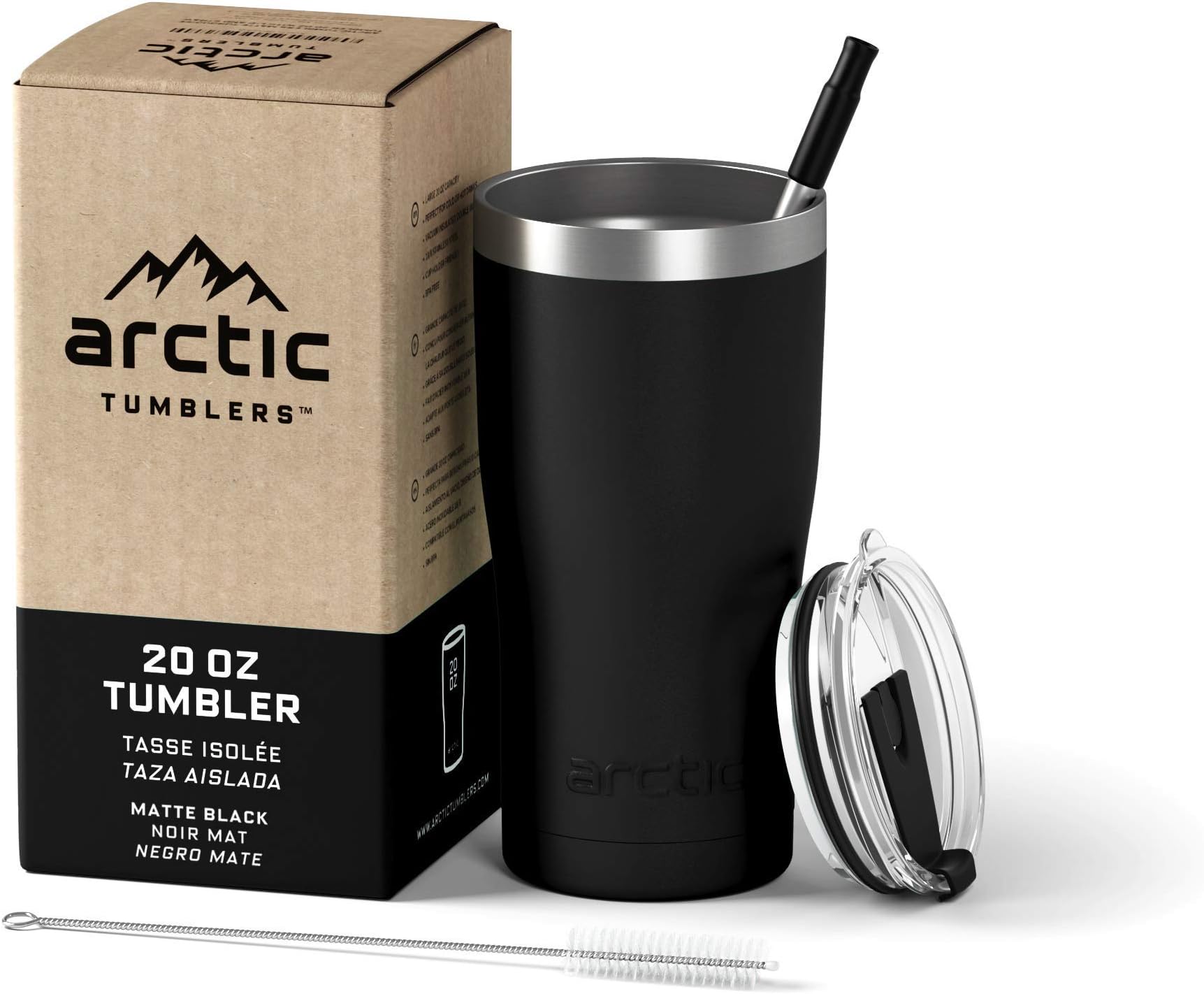 - | 20 oz Matte Black Insulated Tumbler with Straw & Cleaner - Retains Temperature up to 24hrs - Non-Spill Splash Proof Lid, Double Wall Vacuum Technology, BPA Free & Built to Last