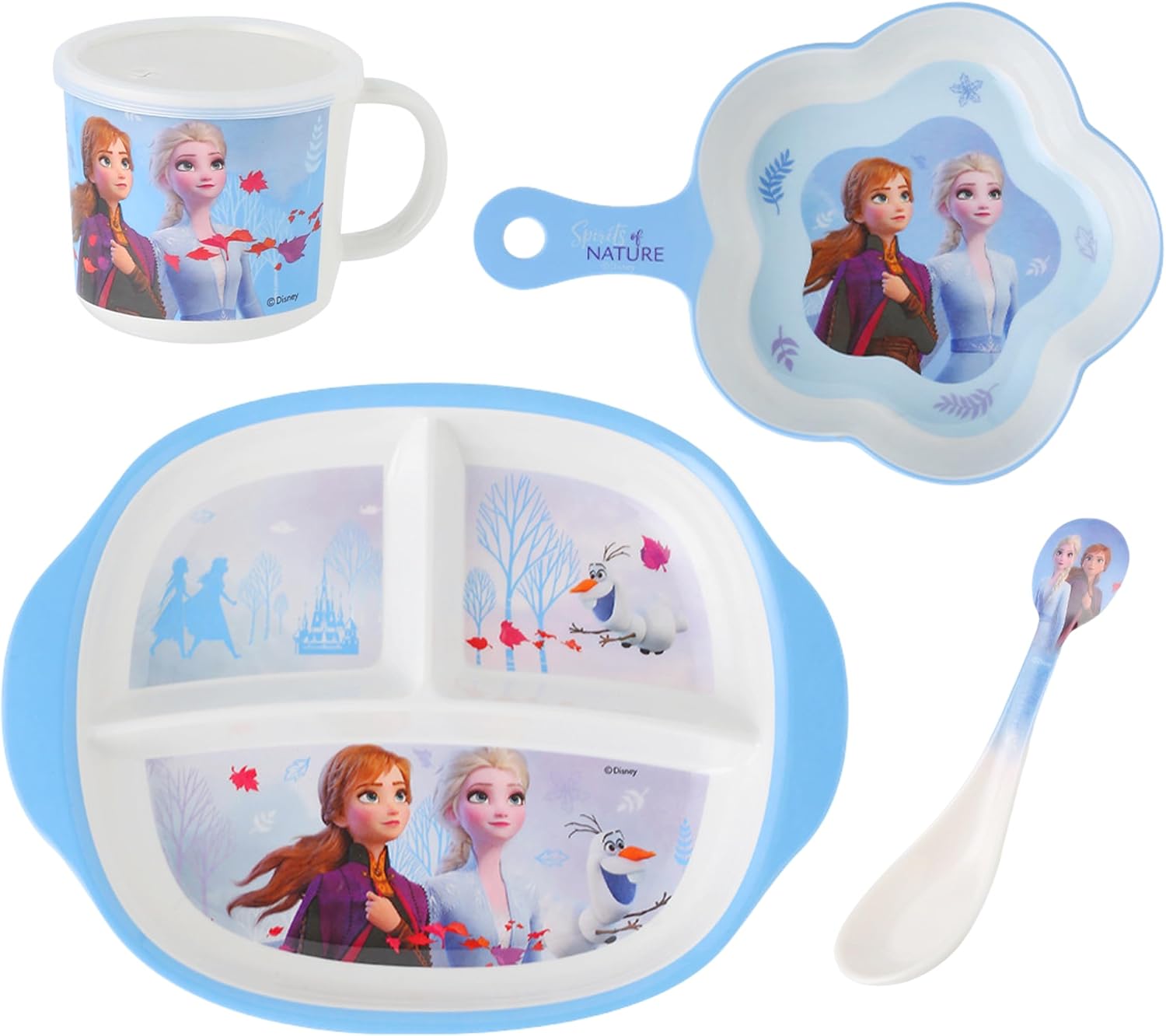 Frozen Elsa Anna Olaf Dinnerware Flatware Meal Set for Kids Girls – Plate Bowl Cup Spoon, 4 pieces