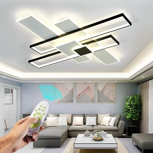 Modern LED Ceiling Lamp,Modern Ceiling Light ,119W Black Flush Mount Ceiling Light Fixtures,Behsig Geometric Ceiling Light, for Bedroom, Living Room,Dimmable with Remote,Modern LED Chandeliers
