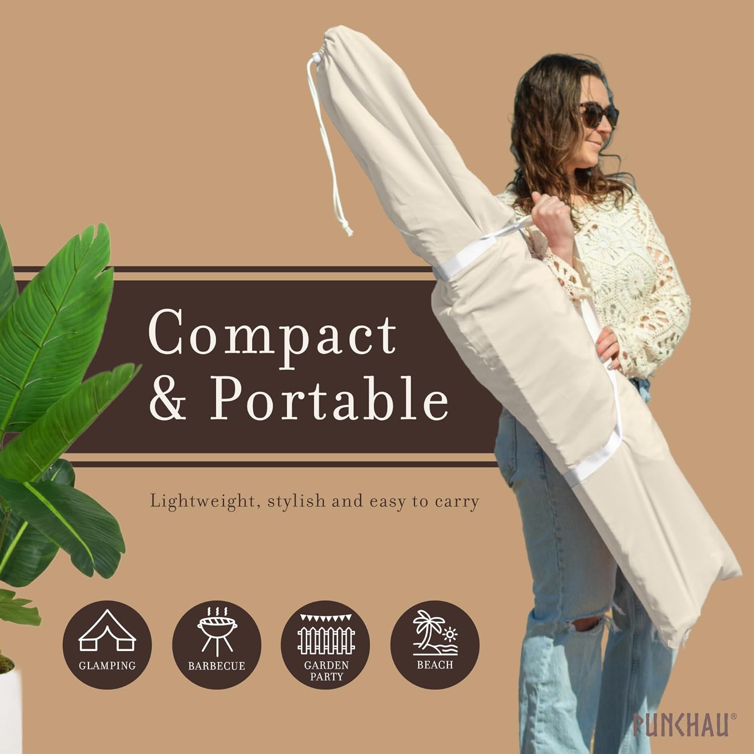 Beach Cabana with Fringe - 6x6 Ft. Boho Beach Canopy Umbrella Tent, Portable Umbrellas for Sand with Carry Bag & Sandbag Pockets, Instant Sun Shade Canopy Tent for Beaches & Backyards