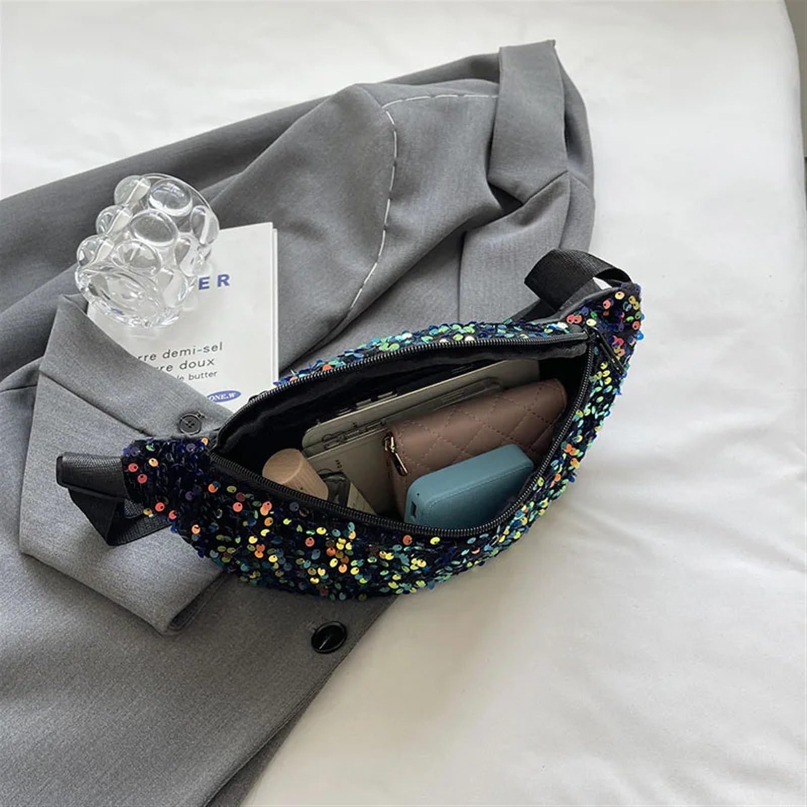 Marsupio da Donna di Lusso con Paillettes Marsupio alla Moda Borsa a Tracolla a Tracolla Casual(Purple)