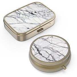 Pill Case Pill Box with Mirror Retro Small Pill Case for Purse or Pocket Bronze Pill Box or Vitamins, Fish Oil, Supplements, Pill Containe Travel Gifts2PCS